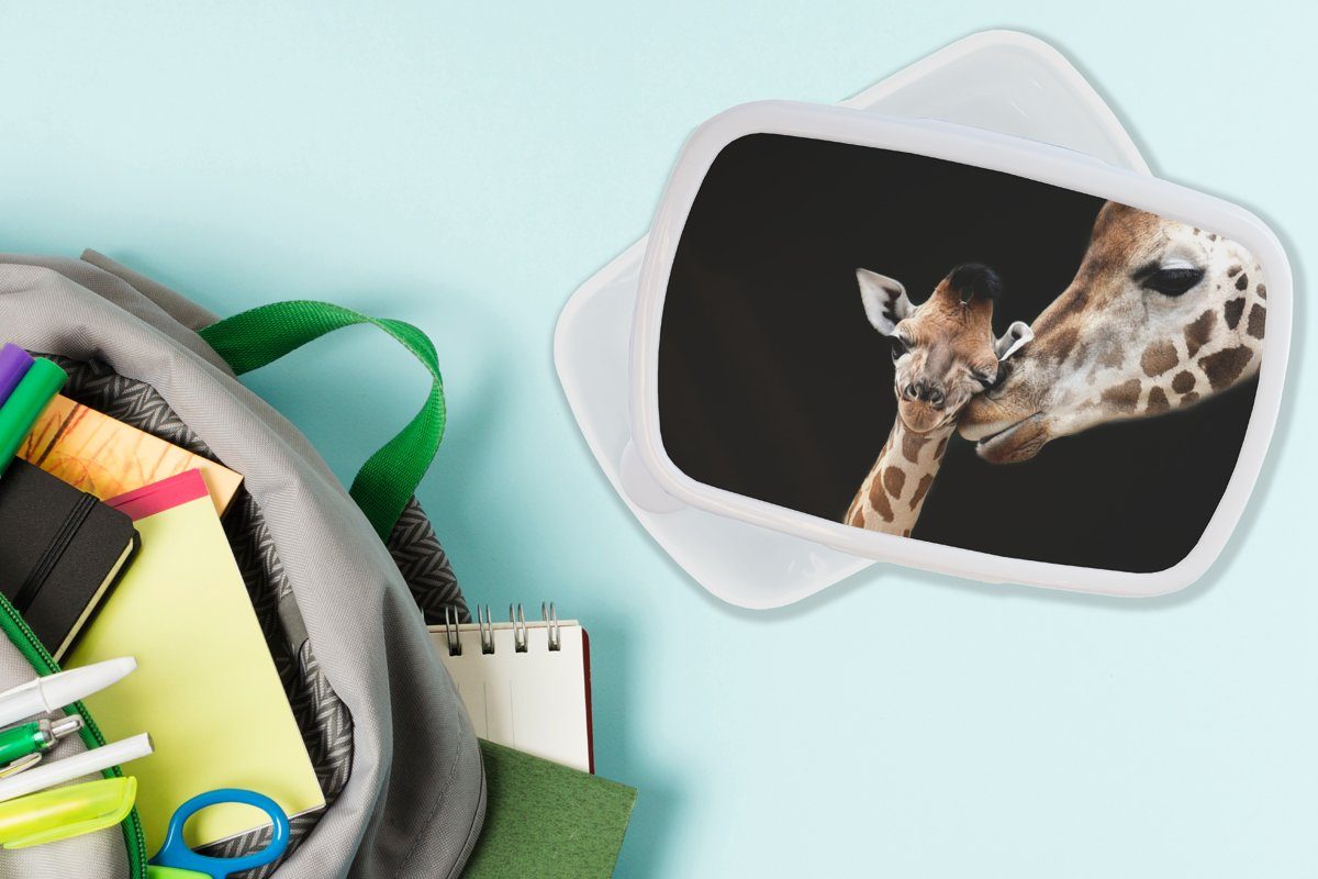 - für (2-tlg), Kunststoff, Kinder weiß - und Schwarz und Brotdose, Giraffe - Erwachsene, Brotbox MuchoWow Jungs Tiere, Mädchen Tiere - für Porträt Lunchbox