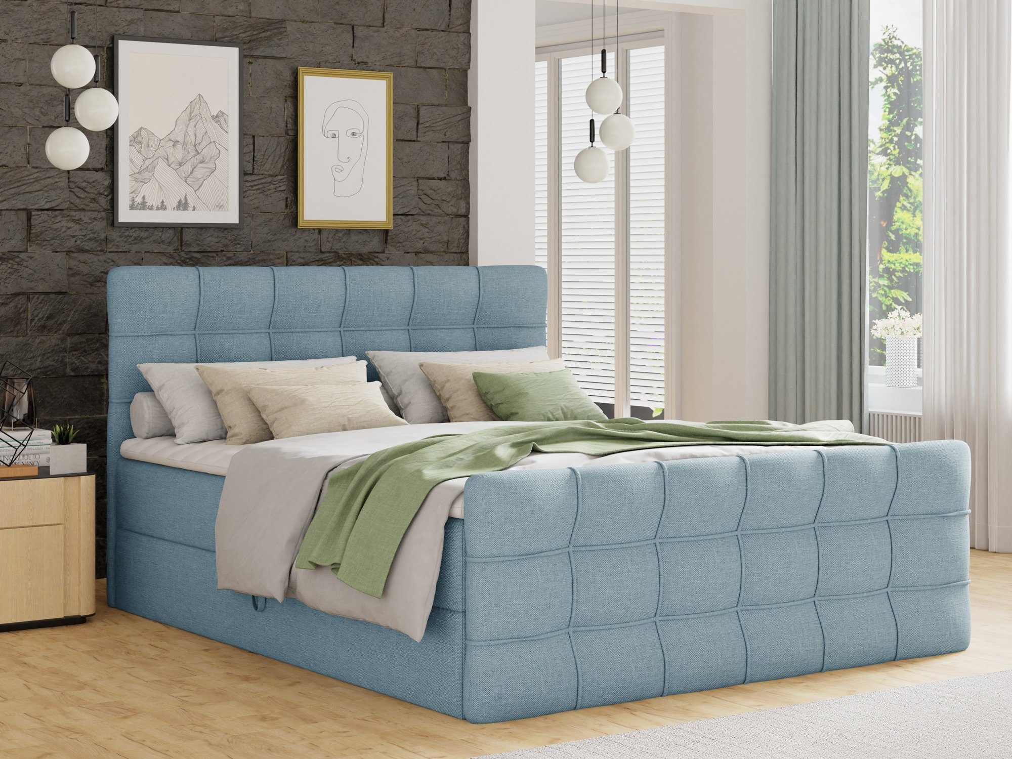 Sofnet Boxbett Best Lux (mit zwei Bettkästen, Bonell-Matratze und Topper), Doppelbett, Polsterbett mit Kopfteil und Fußteil, Boxspringbett