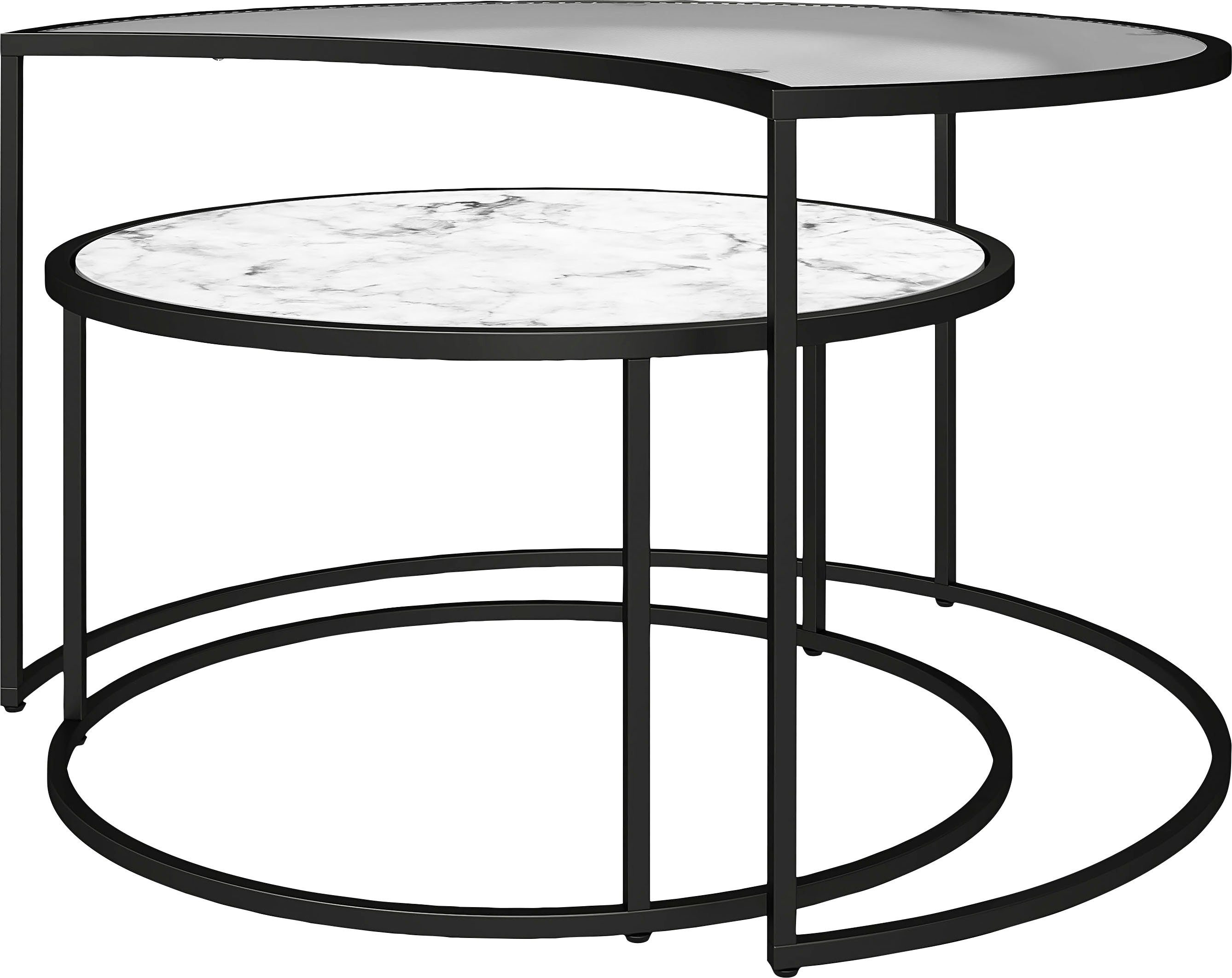 cm obere aus Tischplatte mit Moon 45 (2-St), Glas, Couchtisch geriffeltem Dorel Home Höhe