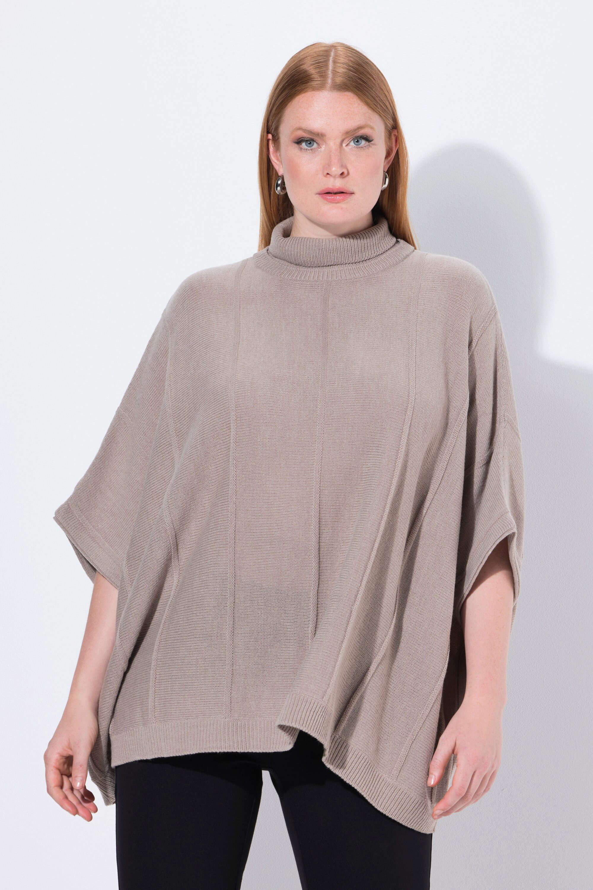 Ulla Popken С коротким рукавом Strickponcho Strukturrippen Oversized Rollkragen