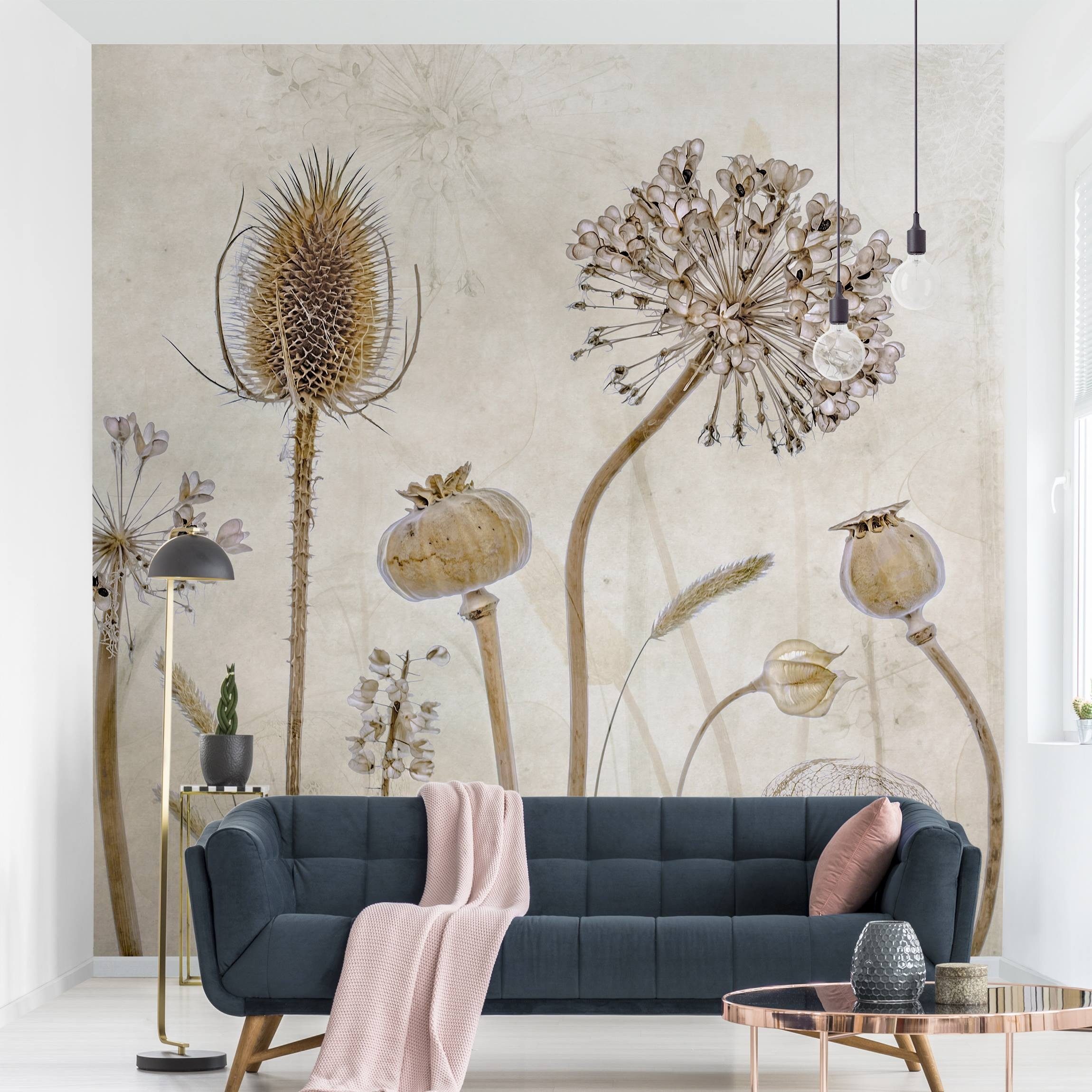 Vliestapete Vintage Growing Old Blumen Natur Beige Landhausstil Wanddeko