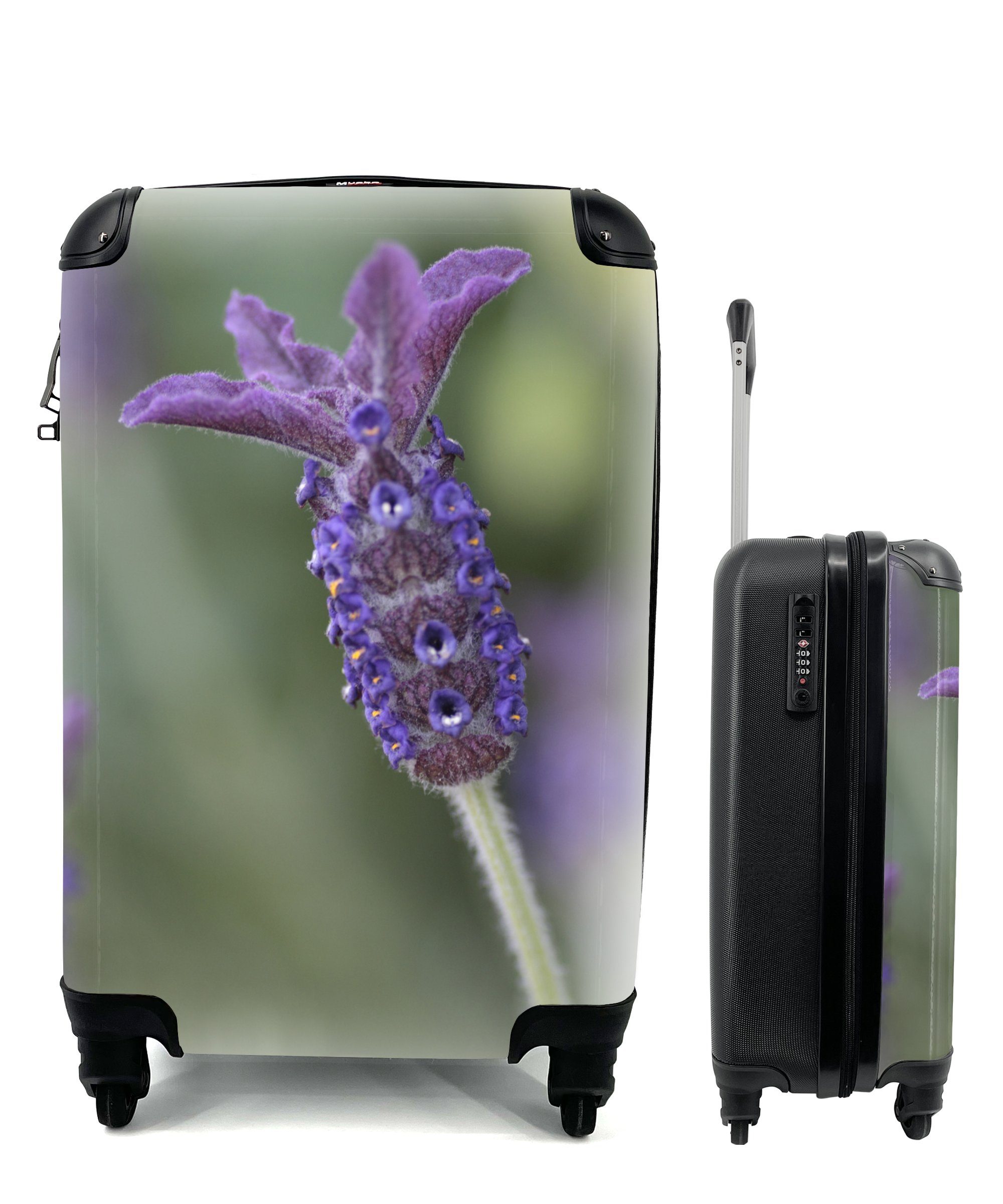 MuchoWow Handgepäckkoffer Nahaufnahme von Lavendel vor einem verblassten Hintergrund, 4 Rollen, Reisetasche mit rollen, Handgepäck für Ferien, Trolley, Reisekoffer