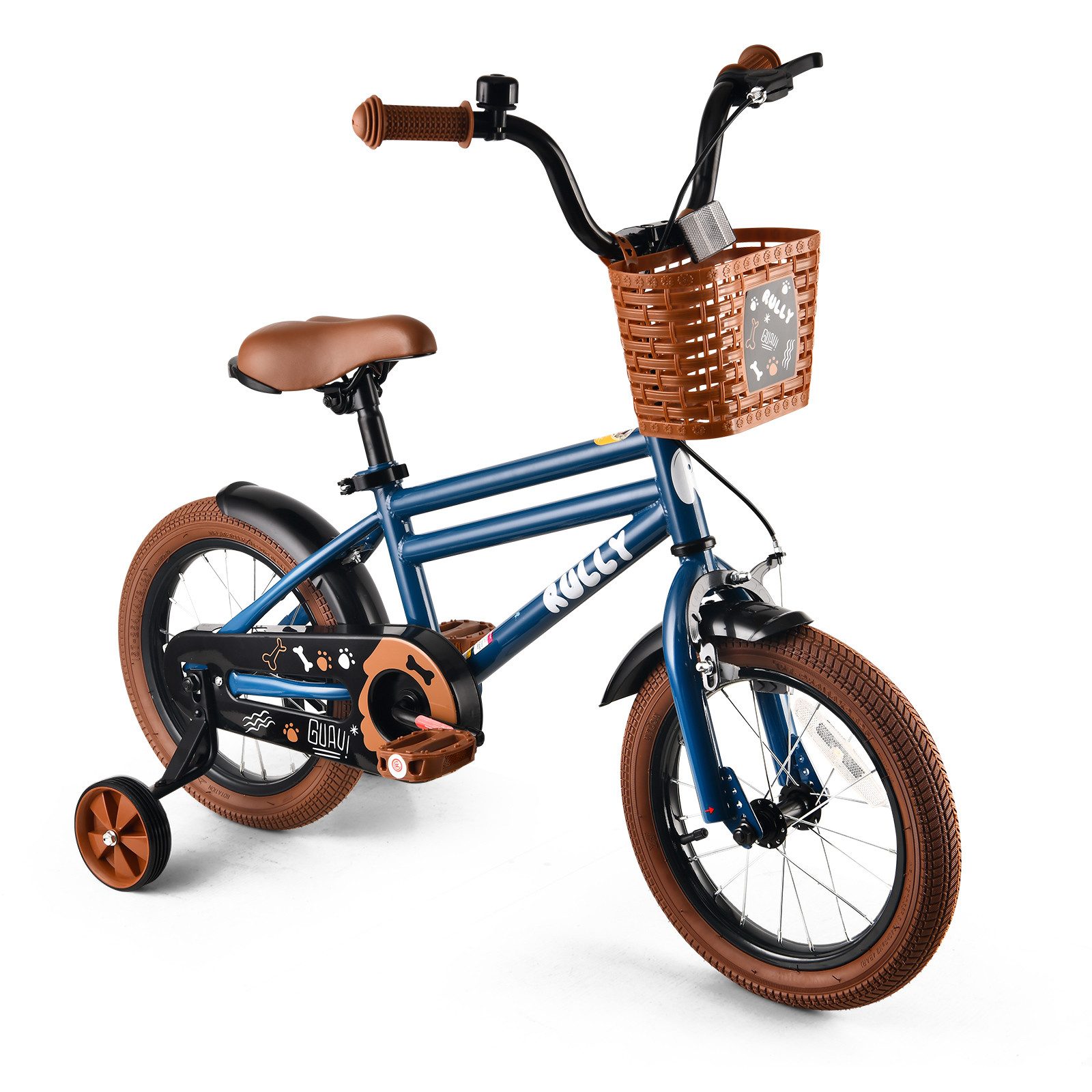 Vankel Kinderfahrrad Dinosaur 12-16 Zoll mit Stützrädern Rücktrittbremse, Handbremse, Korb, 1 Gang, für ca. 2-4 Jahre, 84-104 cm