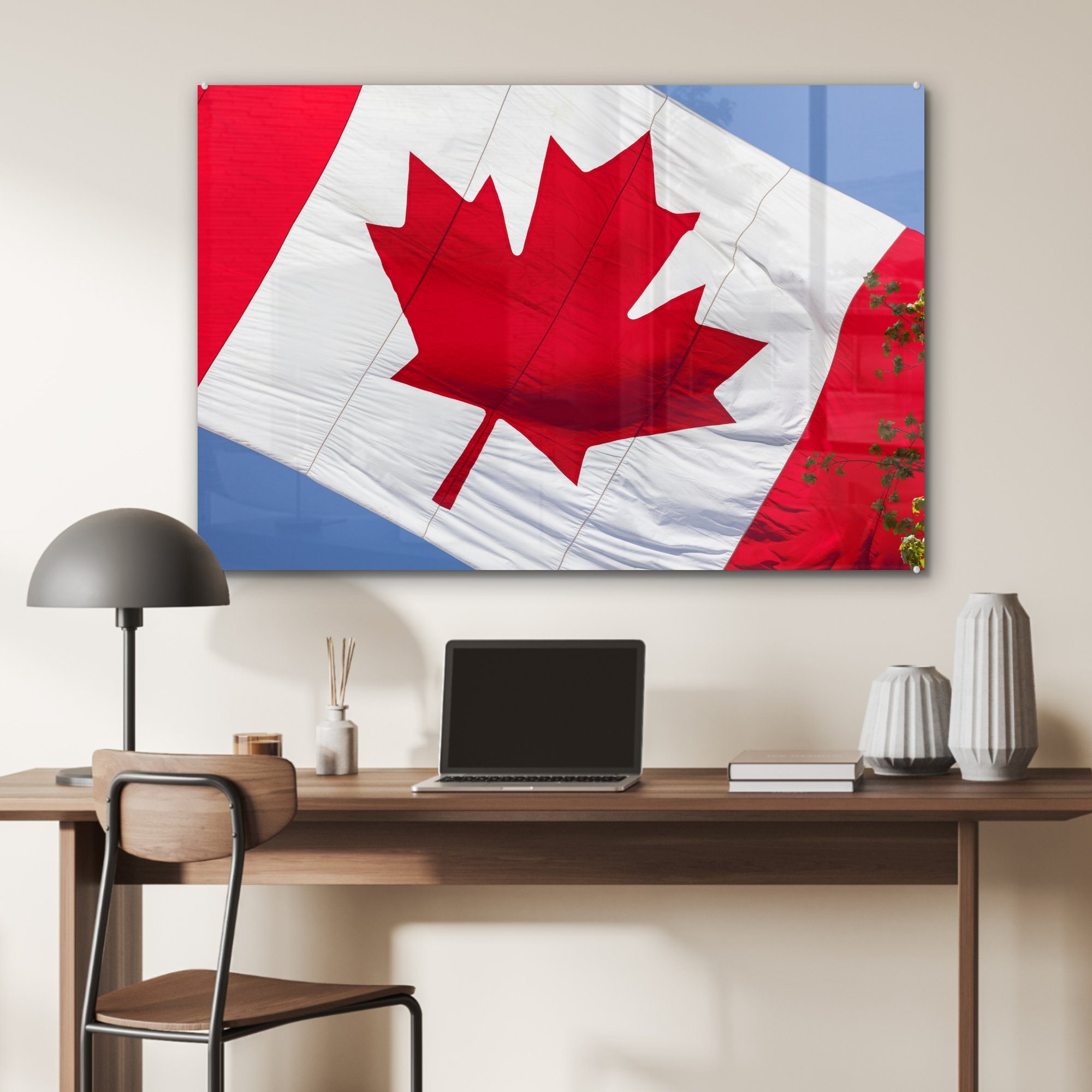MuchoWow mit (1 Riesige Acrylglasbild St), Schlafzimmer Flagge Acrylglasbilder kanadische & Wohnzimmer Baumzweigen,