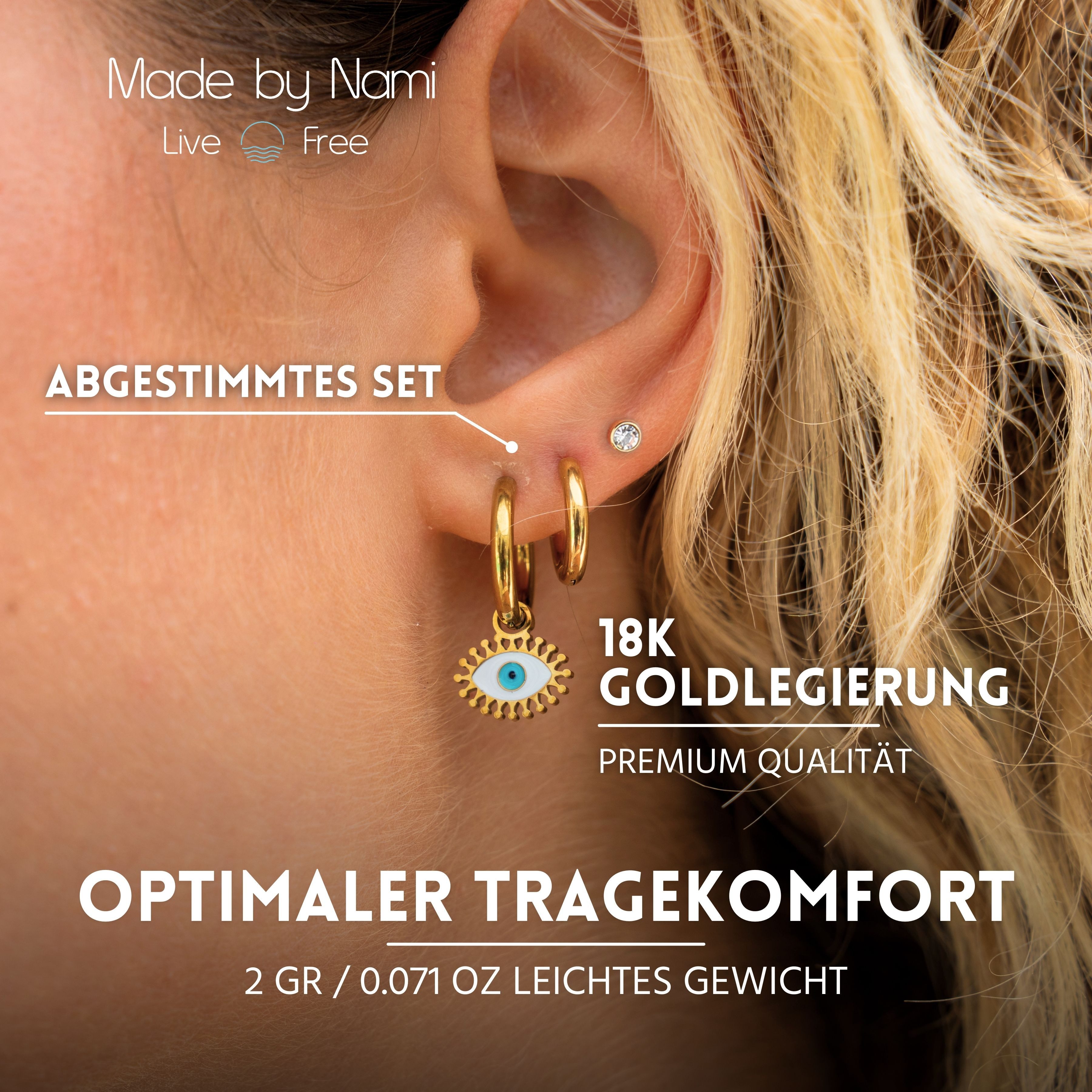 Made by Nami Ohrring-Set 3er-Set mit Evil Eye Gold Ohrringe und Ohrstecker mit Edelstein, aus Chirurgischem Edelstahl - Wasserfester Schmuck Nazar Boncuk – Bild 4 von 5