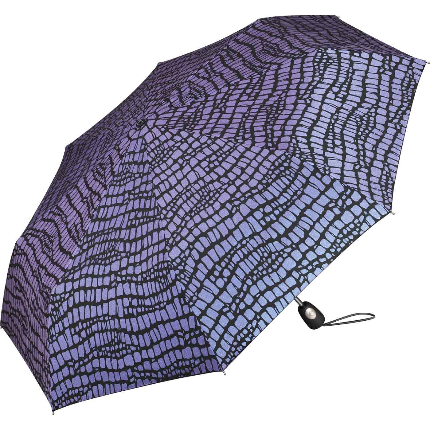 Pierre Cardin Taschenregenschirm schöner Damen-Regenschirm mit Auf-Zu-Automatik, Krokodil-Optik für den Regenschirm