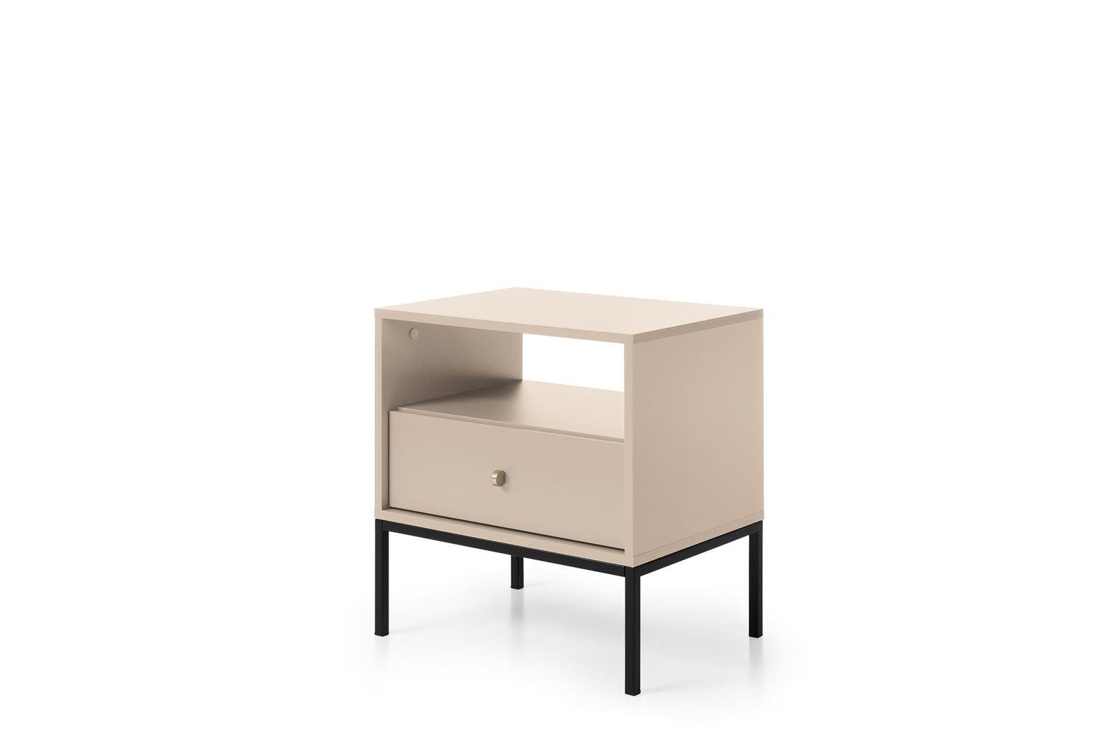 Beautysofa Nachttisch Monica, modernes Kabinett mit Schublade und offener Hohlraum für Schlafzimmer Beige