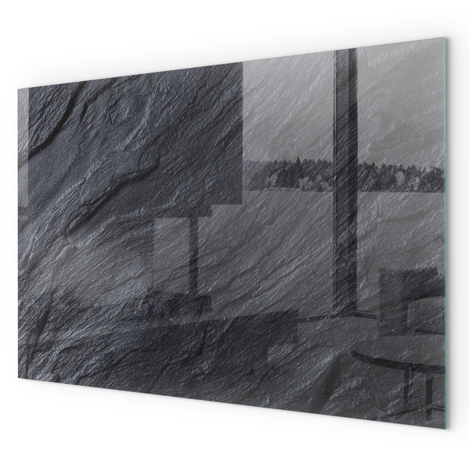 Decormat Bodenschutzplatte Hitzebeständige Glas Bodenschutzplatte für Kaminofen mit Motiv, Steinoberflächenstruktur, Schwarz