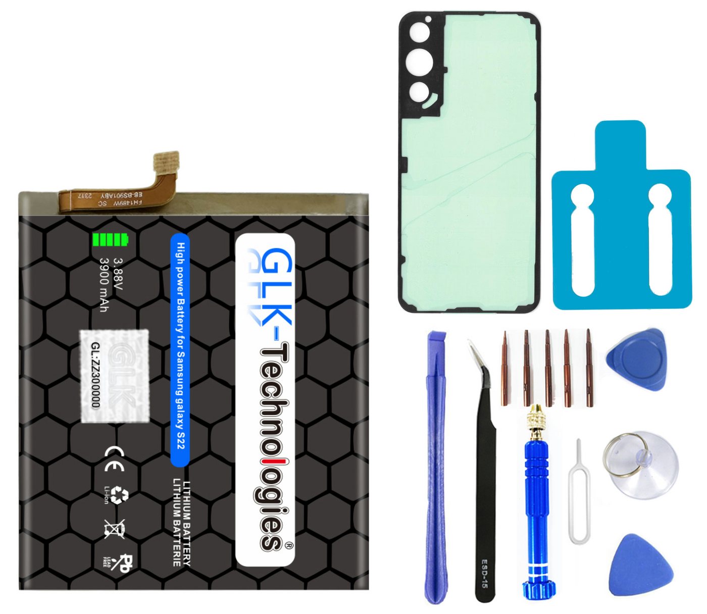 GLK-Technologies Akku für Samsung Galaxy S22 5G SM-S901 Handy-Akku 3900 mAh, Inklusive Profi Werkzeug Set