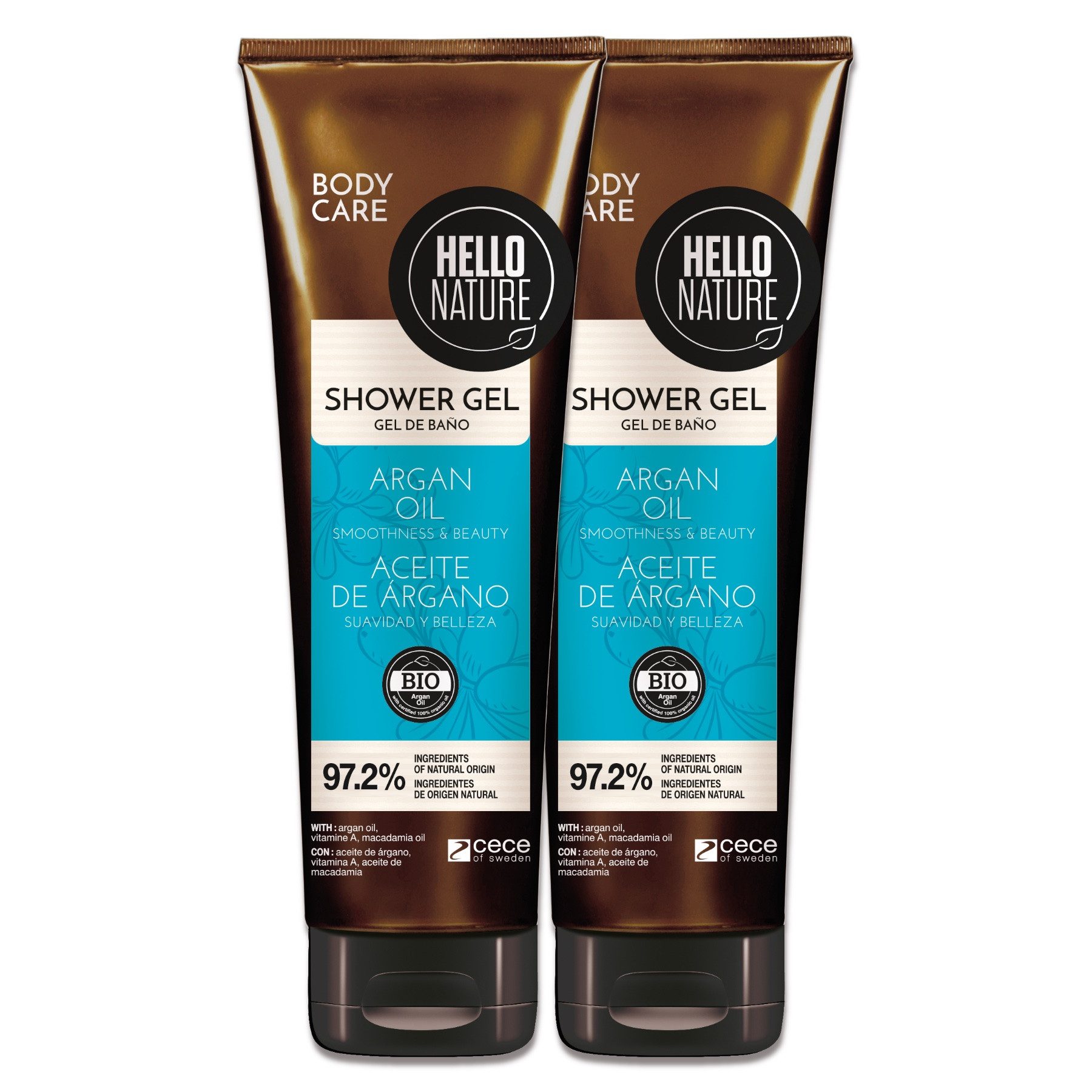 P-Beauty Cosmetic Accessories Duschgel Duschbad Herren Damen Shower Gel mit Arganöl Bio Vegan Hello Nature, 2-tlg., Duschgel, Körperpflege, Hautpflege, Hello Nature