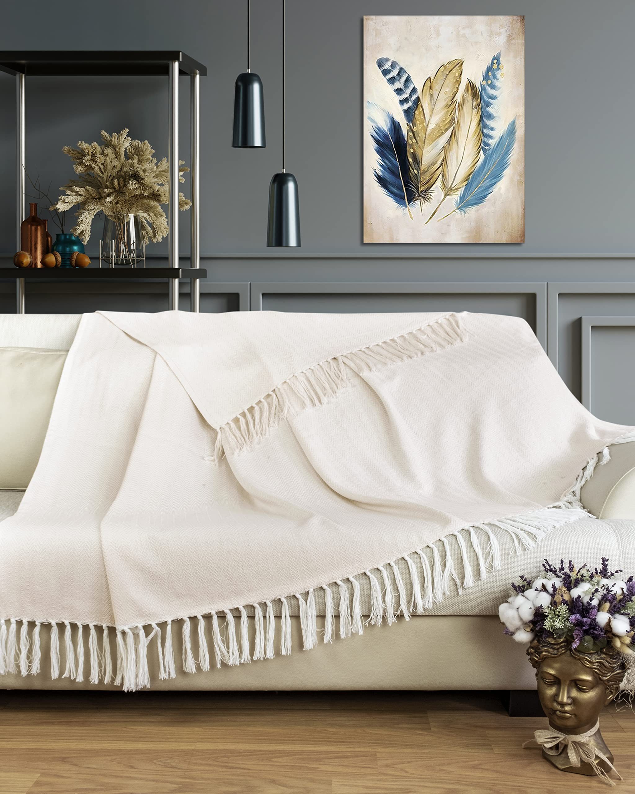 Gräfenstayn Tagesdecke Premium Tagesdecke 100% Baumwolle Fischgrätenmuster Sommerdecke, Wohndecke als Sofa-Überwurf, Bett-Überwurf, Couch-Überwurf, Sofa-Decke – Bild 4 von 5