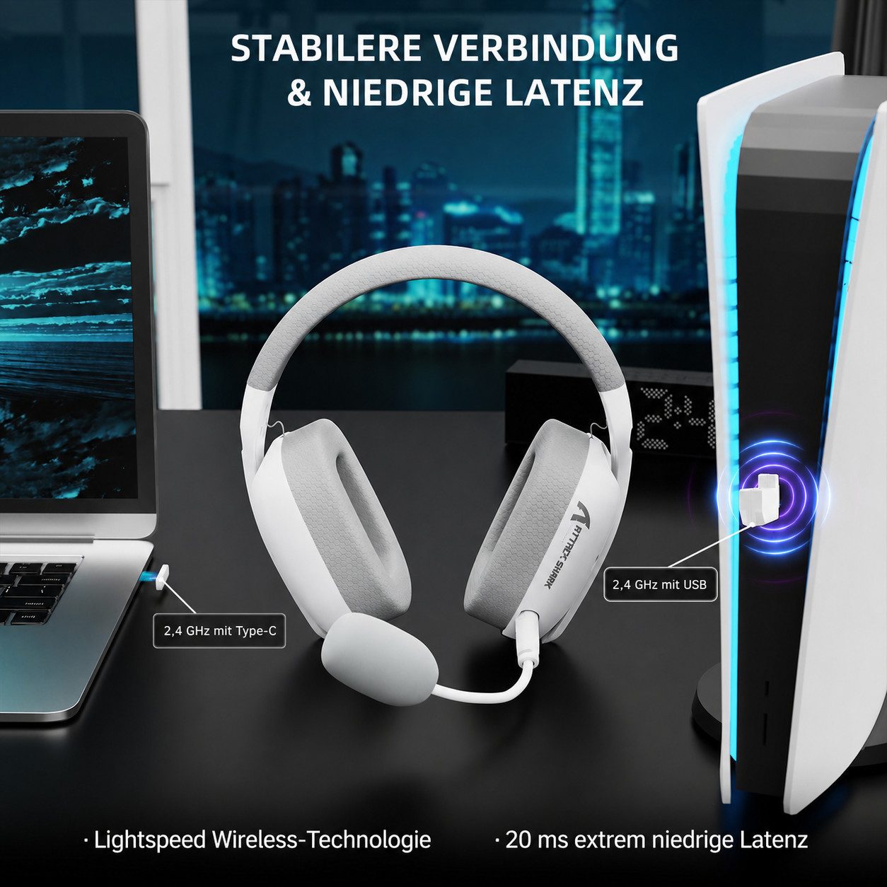ATTACK SHARK L80PRO Kabelloses Gaming-Headset,On-Ear-Kopfhörer Gaming-Headset (HFP/ASDP/HSP/AVRCP, Verstellbare Dual-Mikrofone,20ms niedriger Latenz, 40mm Treiber)