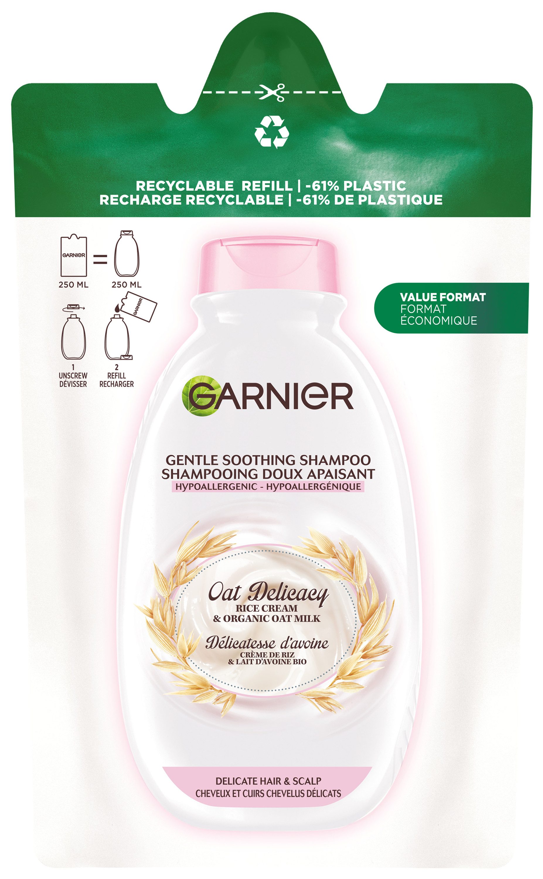 GARNIER Haarshampoo WAHRE SCHÄTZE SANFTE HAFERMILCH NACHFÜLLPACK, Packung, 6-tlg., Für alle Haartypen, mit Honig, Aloe Vera und Jojoba-Estern