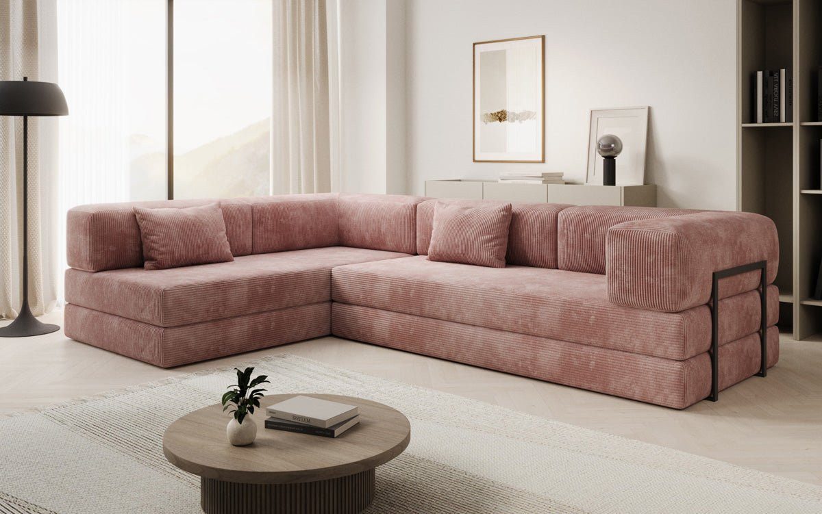 Luxusbetten24 Schlafsofa Designer Sofa Lazy L, mit Aufklappfunktion und Cordbezug