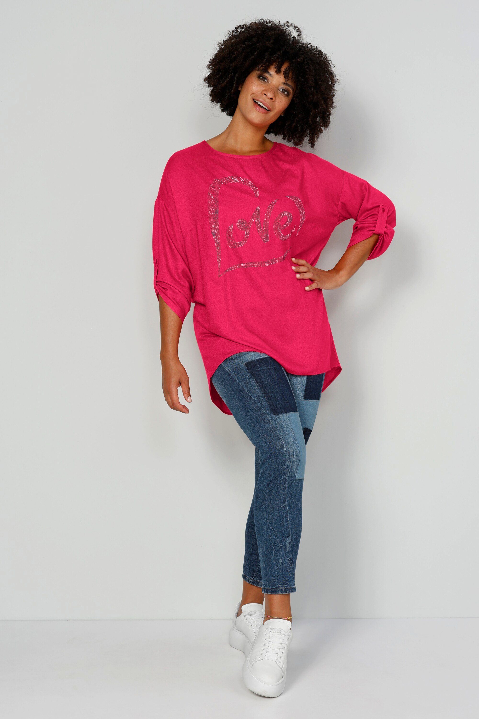 Angel of Style Tunika Longbluse oversized LOVE Rundhals Langarm