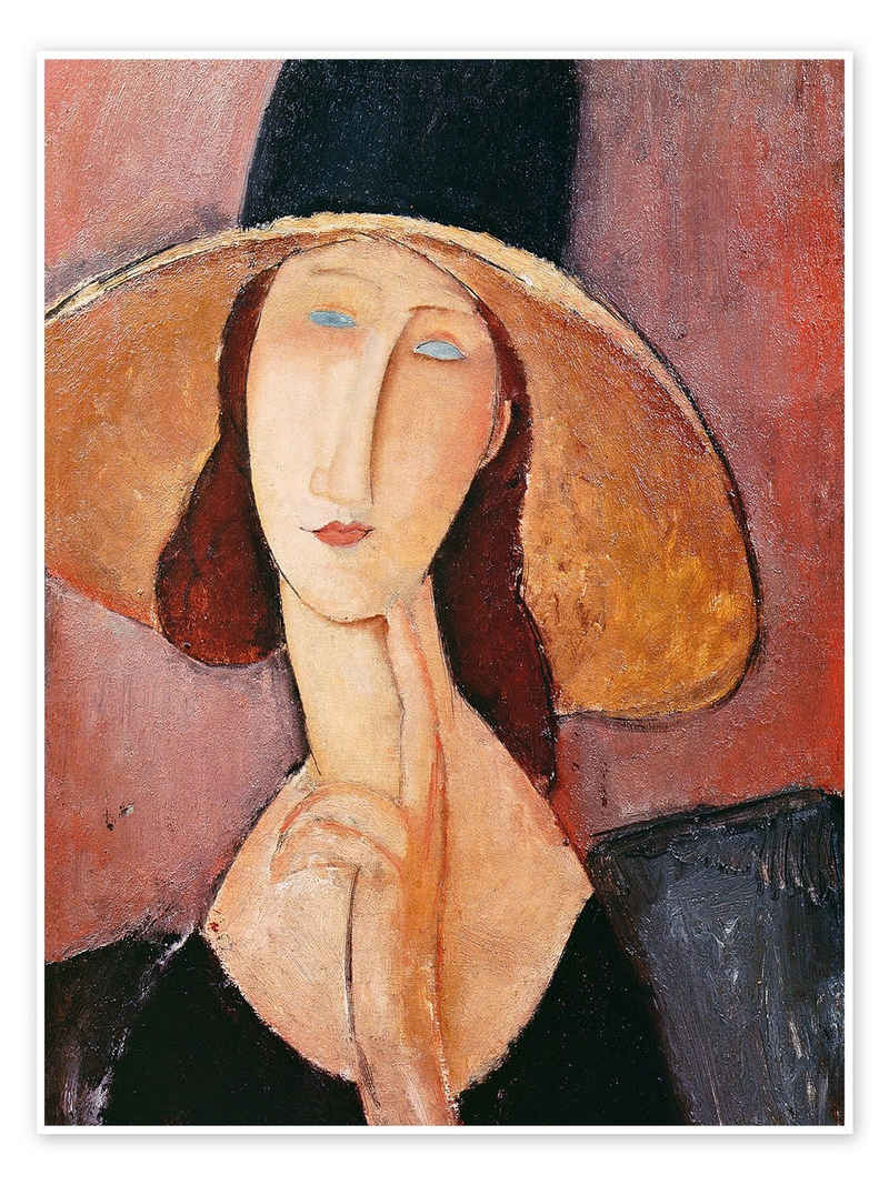 Posterlounge Poster Amedeo Modigliani, Jeanne Hebuterne mit einem großen Hut, Wohnzimmer Malerei
