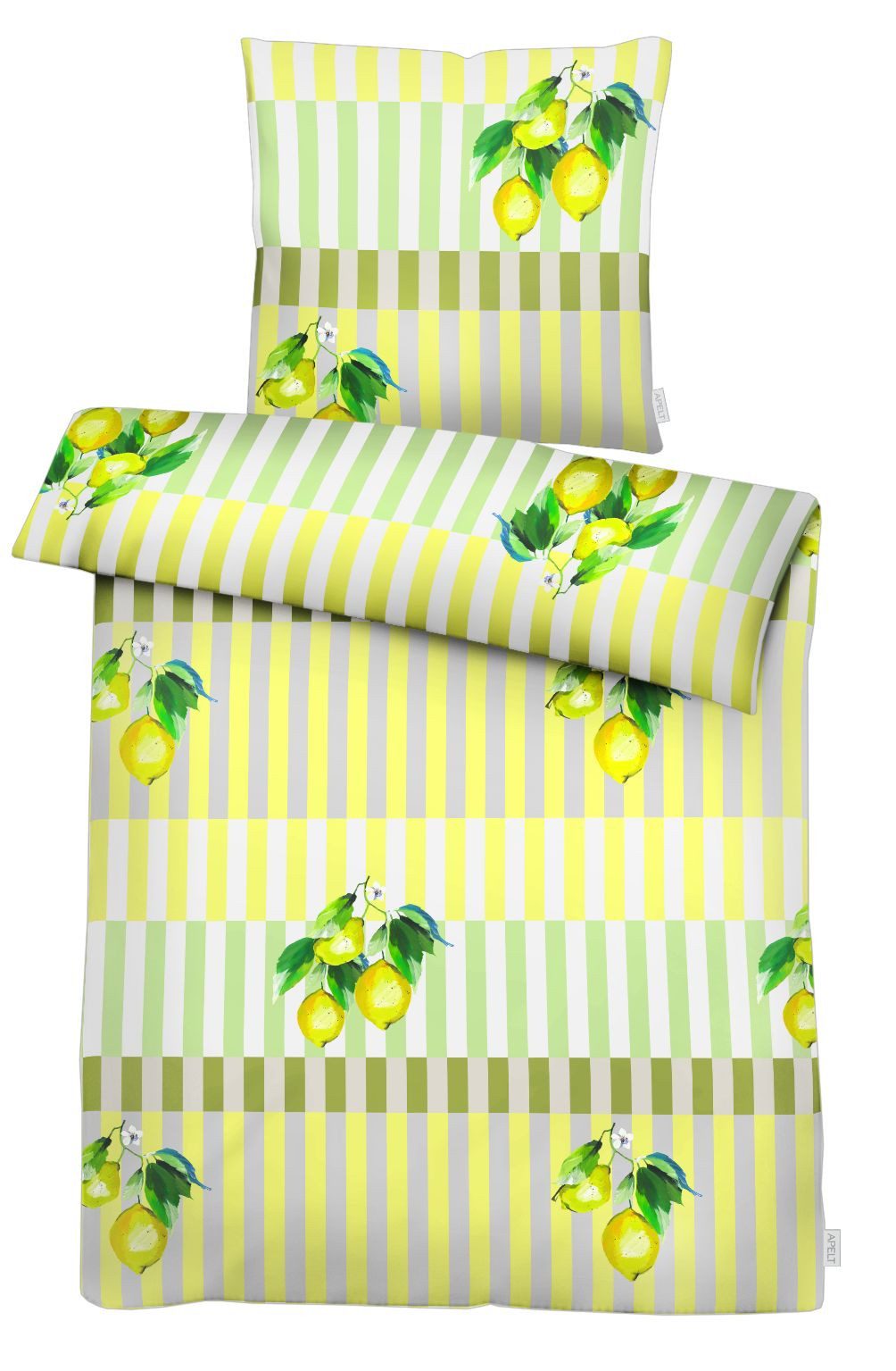 APELT Bettwäsche Fresh Gots, Satin (Bio-Baumwolle), Zitronen auf Streifen