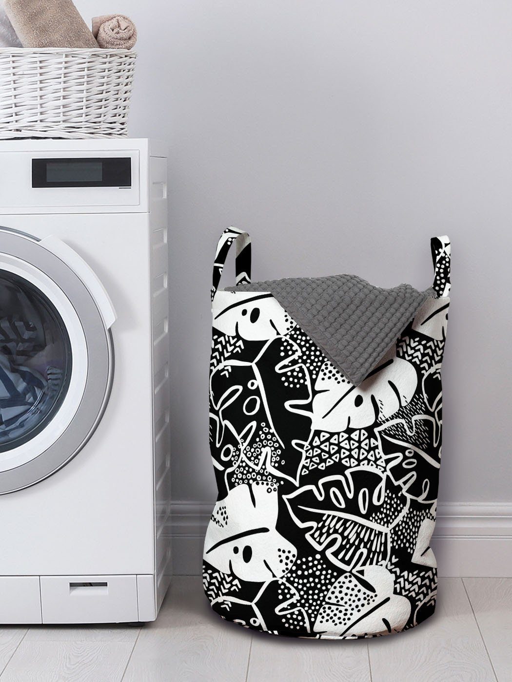 Abakuhaus Wäschesäckchen Wäschekorb mit Minimalist für tonte Waschsalons, Tropisch Kordelzugverschluss Griffen Monsteras
