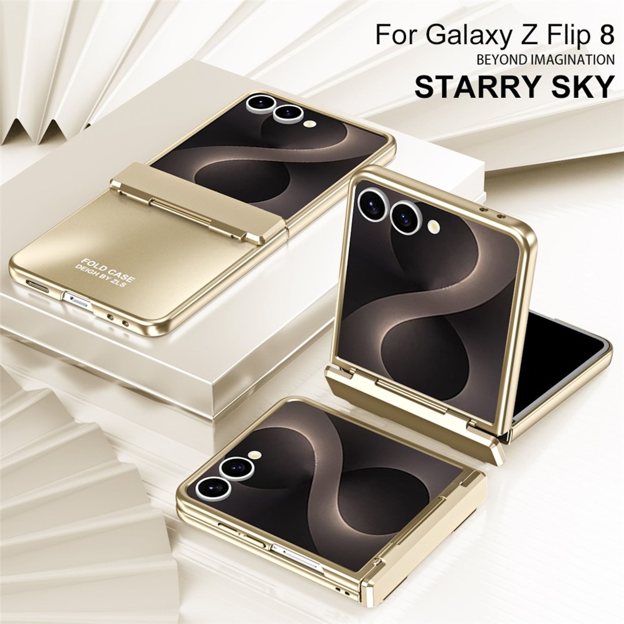Wigento Handyhülle + 9H Schutzglas für Samsung Galaxy Z Flip8 Scharnier Schutz Gold 6,90 Zoll, Scharnier Schutz, Displayschutz, erhöhte Ränder – Bild 4 von 5