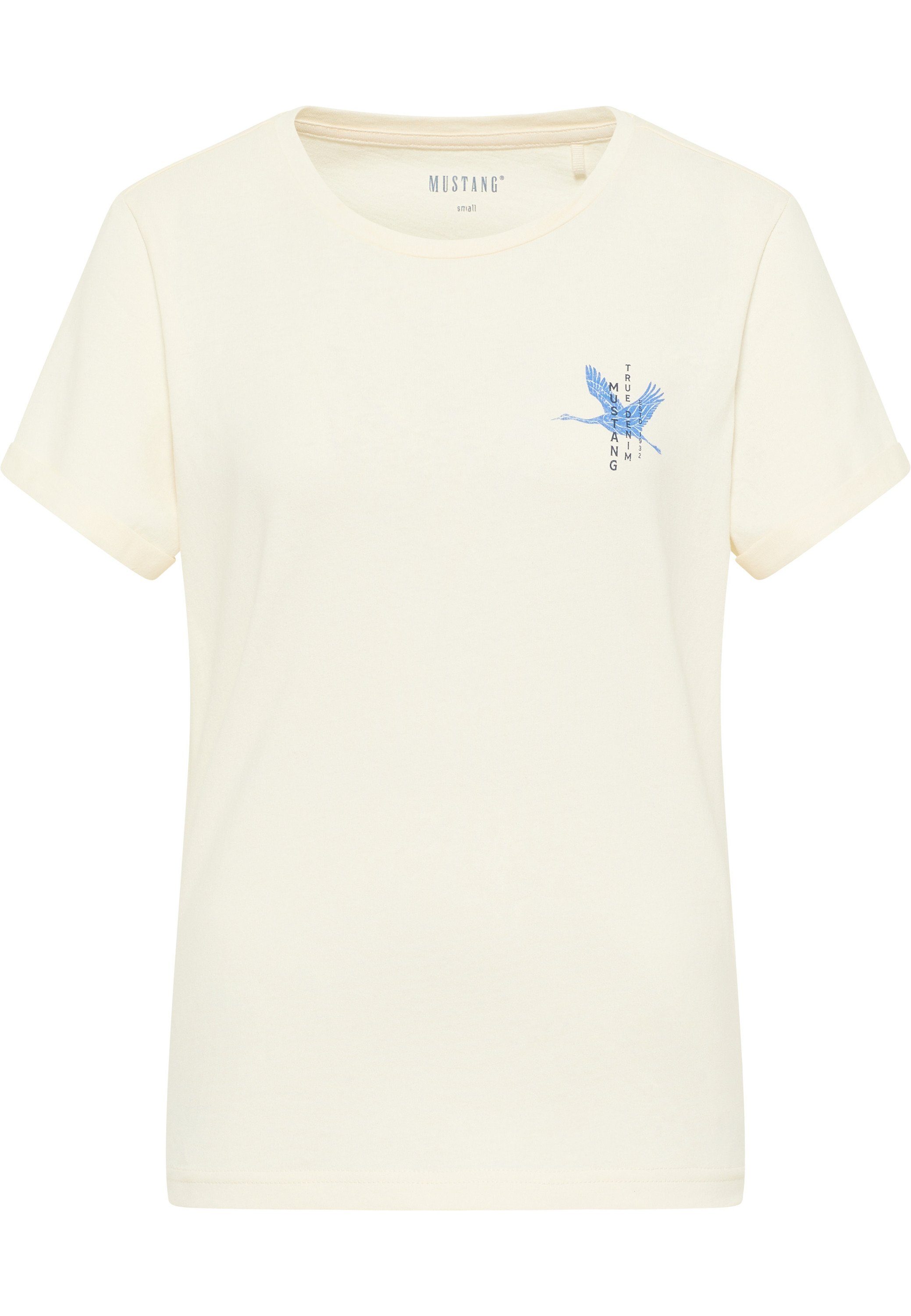 Mustang T-Shirt MUSTANG Kurzarmshirt offwhite T-Shirt