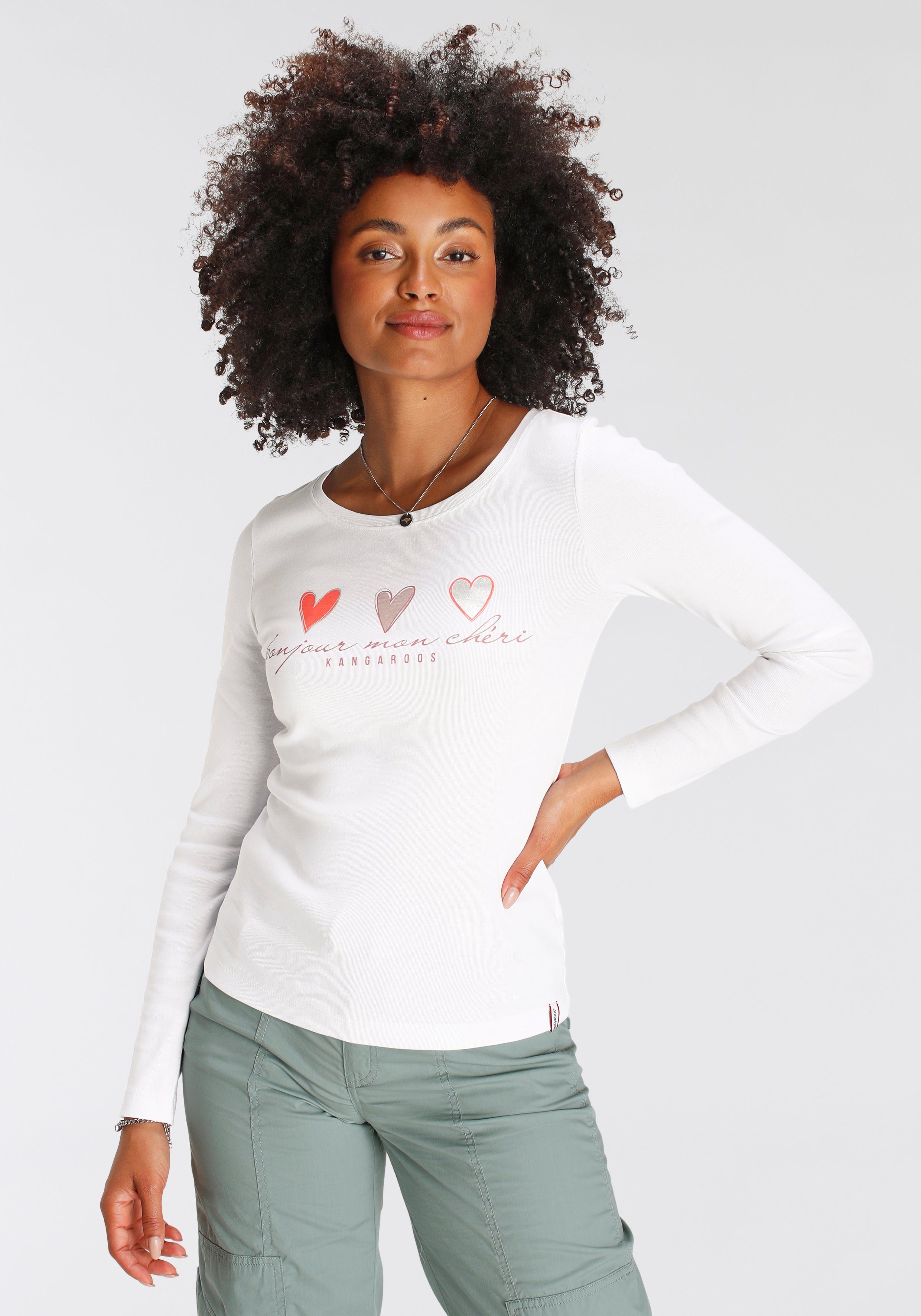 KangaROOS Longsleeve Langarm, sehr figurbetont und hüftbedeckend, mit Herzchen-Detail