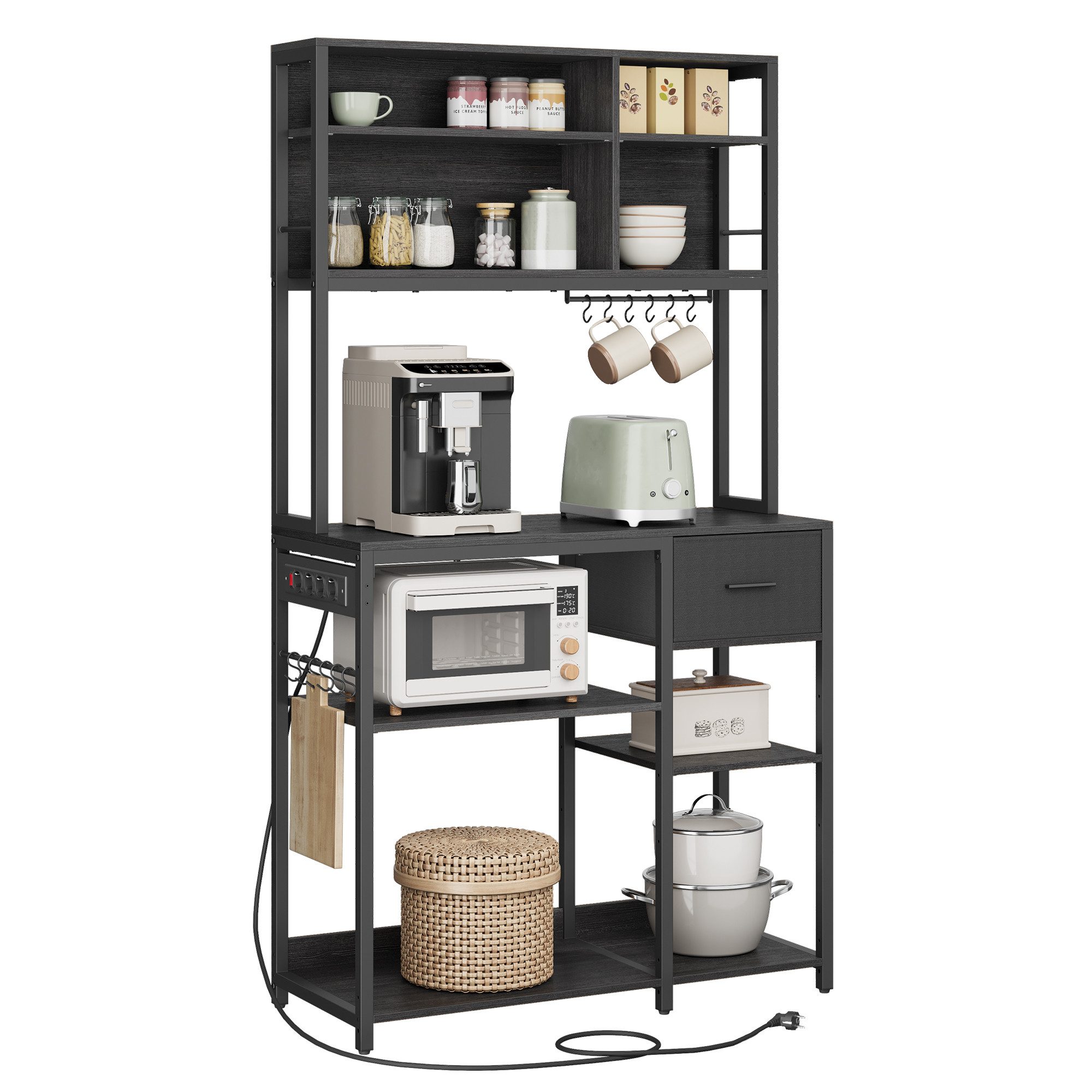 VASAGLE Standregal, Küchenregal mit Steckdosen, verstellbaren Ablagen günstig online kaufen