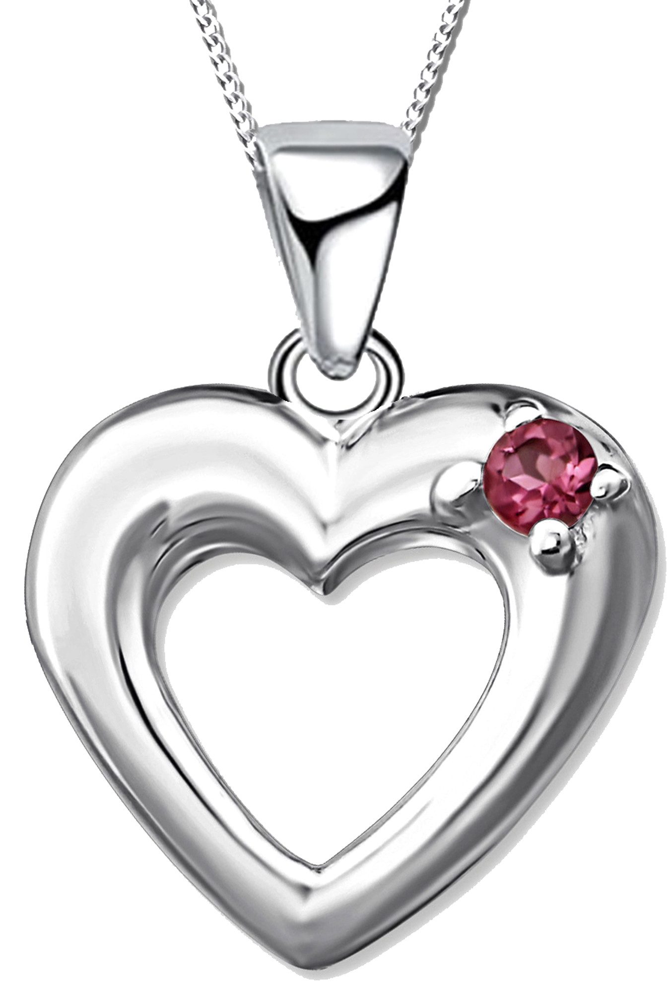 Herzkette 925 Sterling Silber mit echtem Rhodolith Stein Edelstein