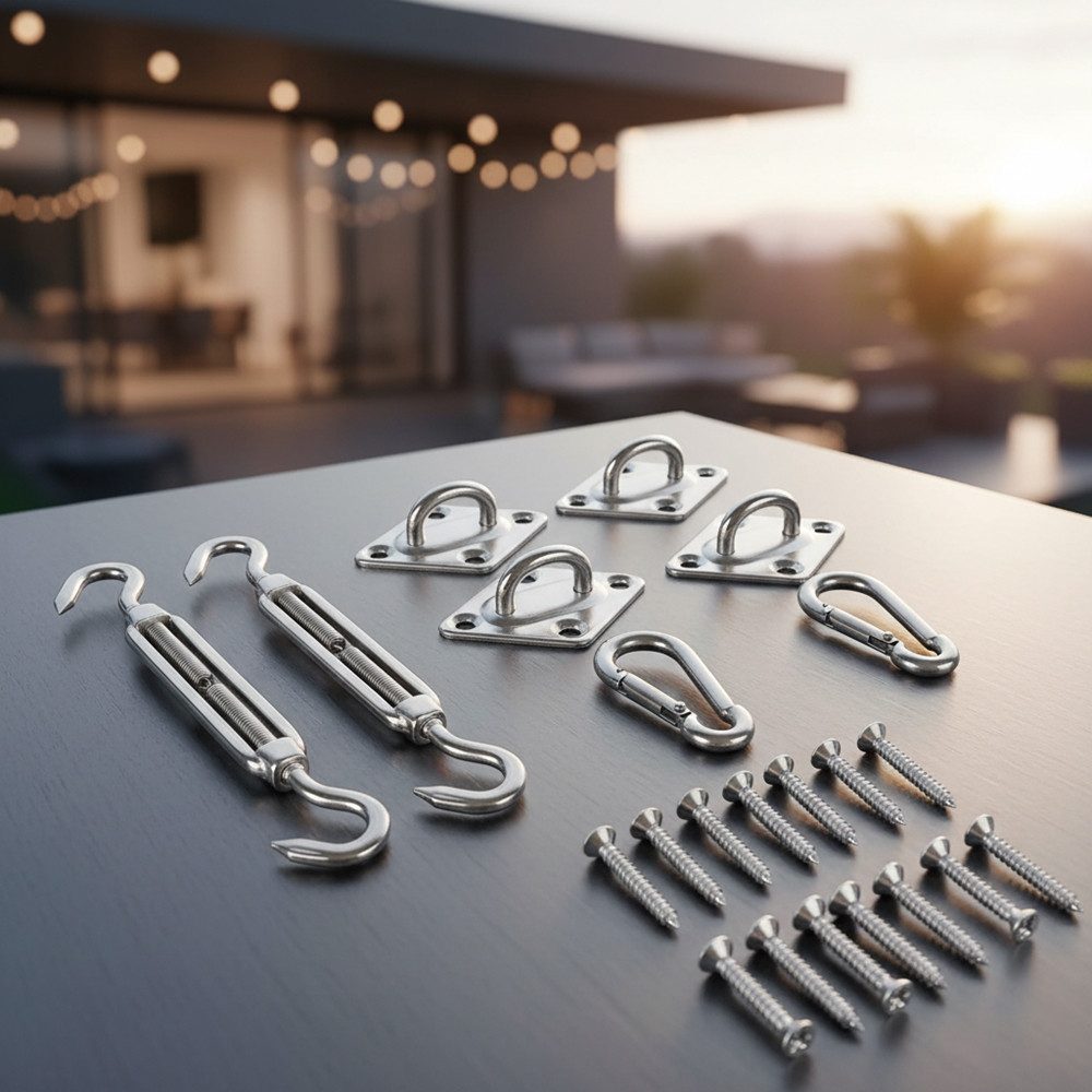 Melko Sonnenschutz Befestigungsset 8-Teilig Zubehör für Sonnensegel Montage, halbtransparent, Edelstahl