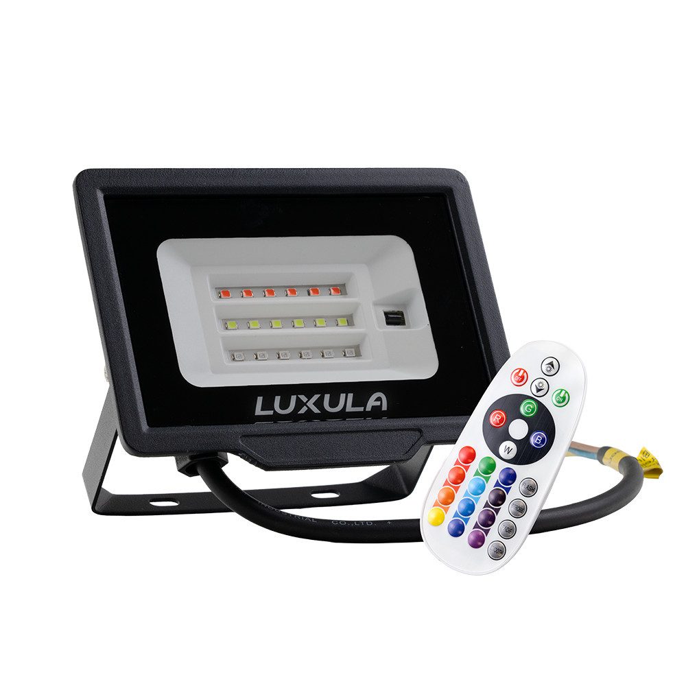 LUXULA LED Flutlichtstrahler LUXULA LED-Fluter 10W RGBW Flutlichtstrahler Wetterfest IP65, LED fest integriert, Farbwechsler, 10W Außenstrahler mit Fernbedienung
