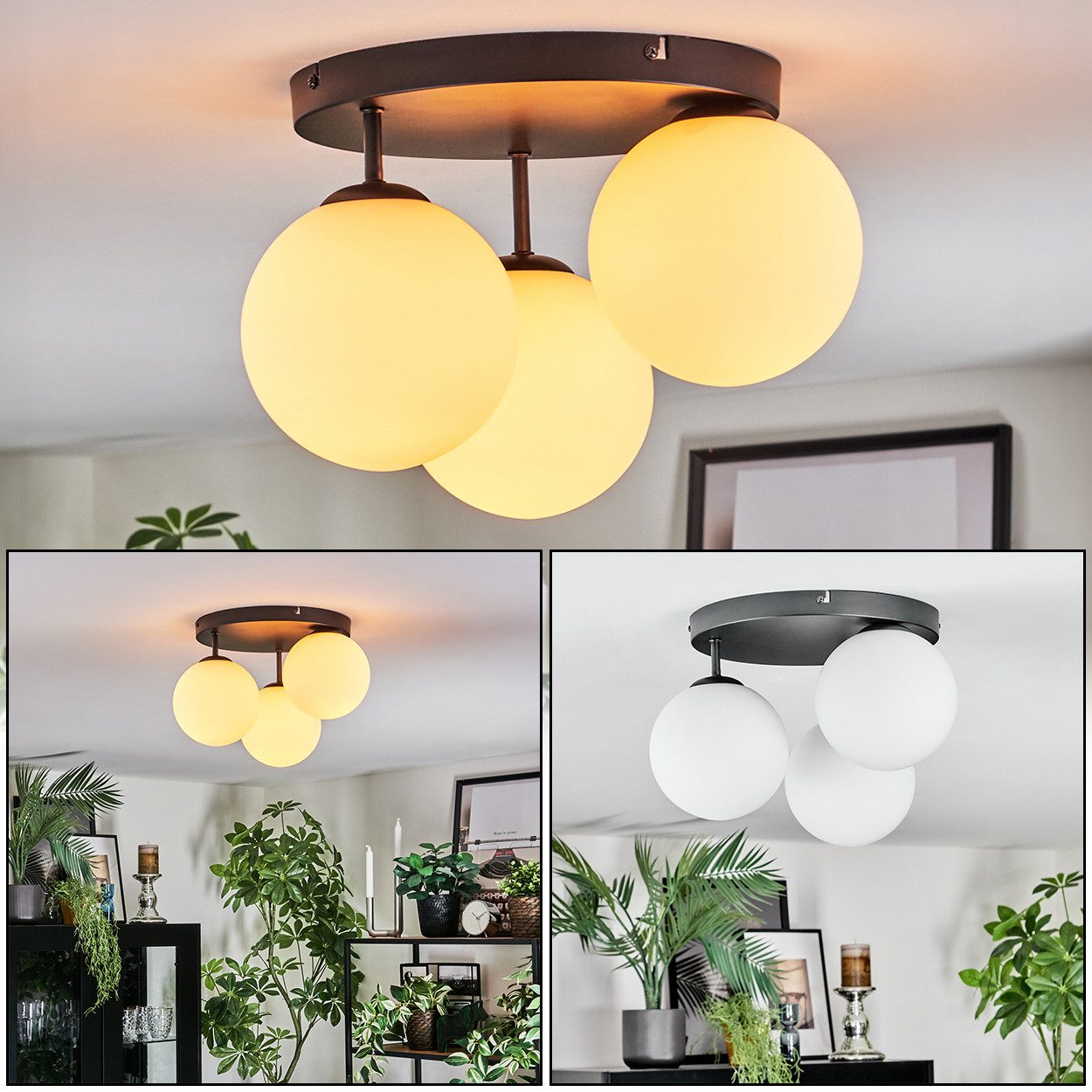 Deckenleuchte Deckenlampe aus Metall/Milchglas in Schwarz/Weiß