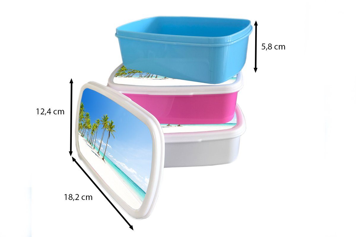 MuchoWow Lunchbox - Brotbox Palme, für Kinder, Snackbox, Kunststoff Tropisch - (2-tlg), Strand rosa Erwachsene, Mädchen, Kunststoff, Brotdose