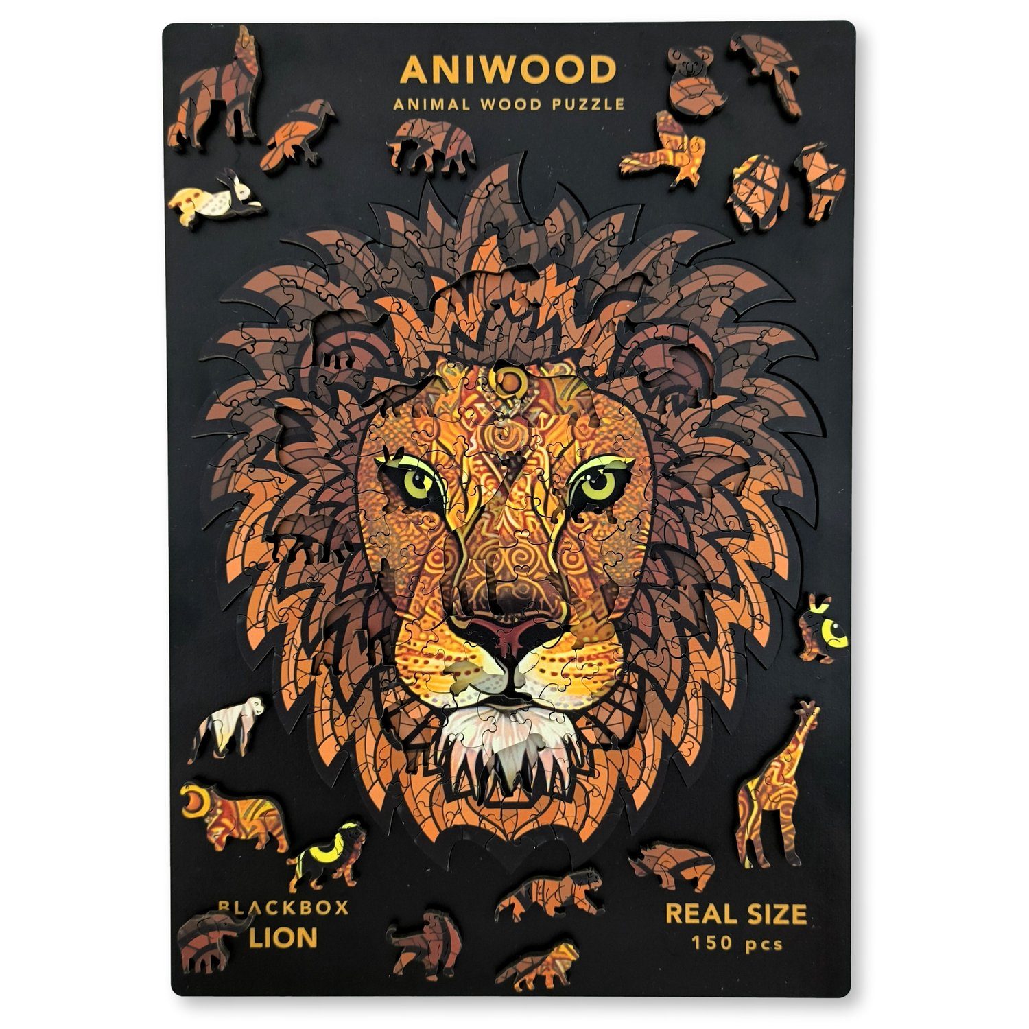x 150 ANIWOOD Größe ANIWOOD,Löwe,Holz,mehrfarbig, 0,5 cm) 24,6 Konturenpuzzle x M (20,0 Puzzleteile,