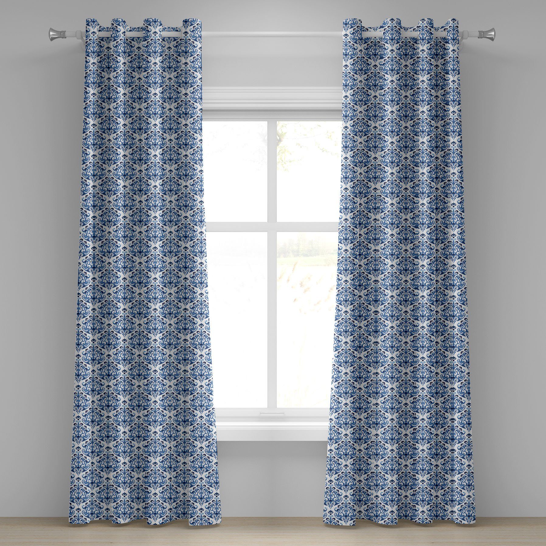 Gardine Dekorative 2-Panel-Fenstervorhänge für Schlafzimmer Wohnzimmer, Abakuhaus, Blau Indigo-viktorianischer Entwurf