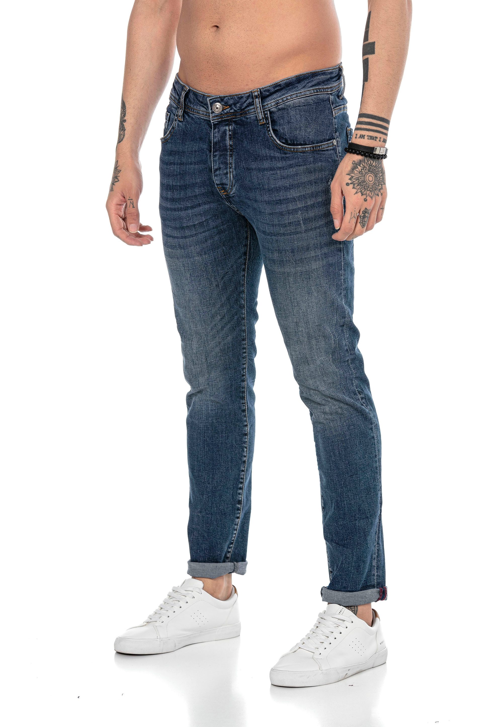 RedBridge Straight-Jeans im Used Look mit modischen Details für Alltag und Freizeit
