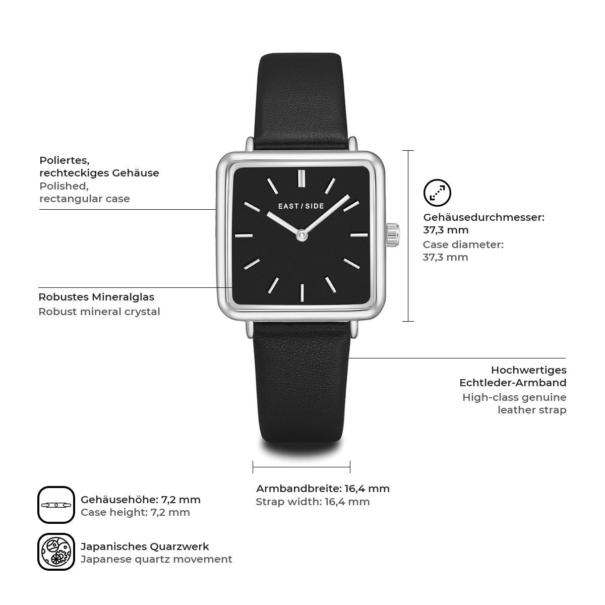 Eastside Quarzuhr Grand schwarz, mit Echtleder-Armband günstig online kaufen