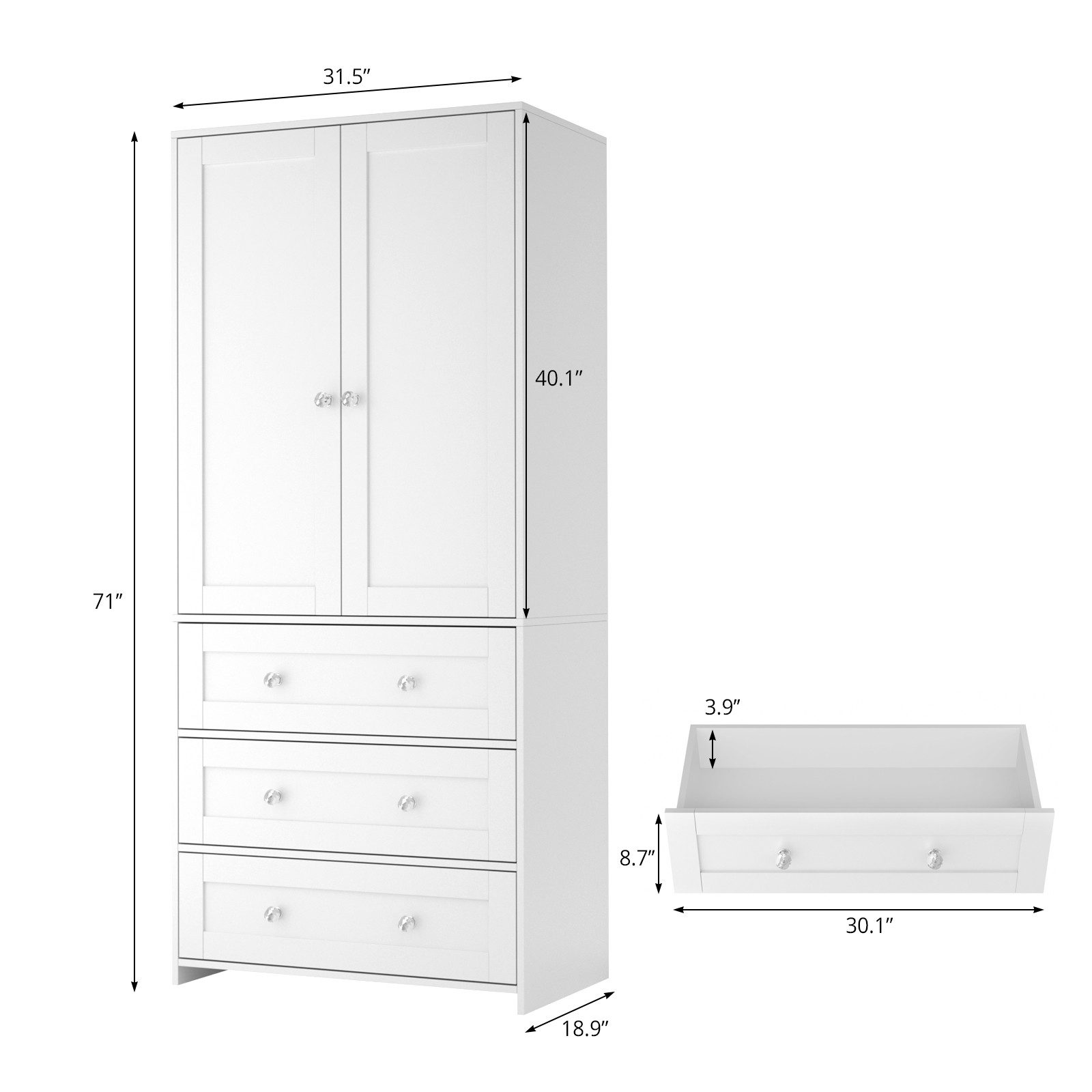 VOWNER Kleiderschrank mit Spiegel, Kleiderstangen, 2 günstig online kaufen