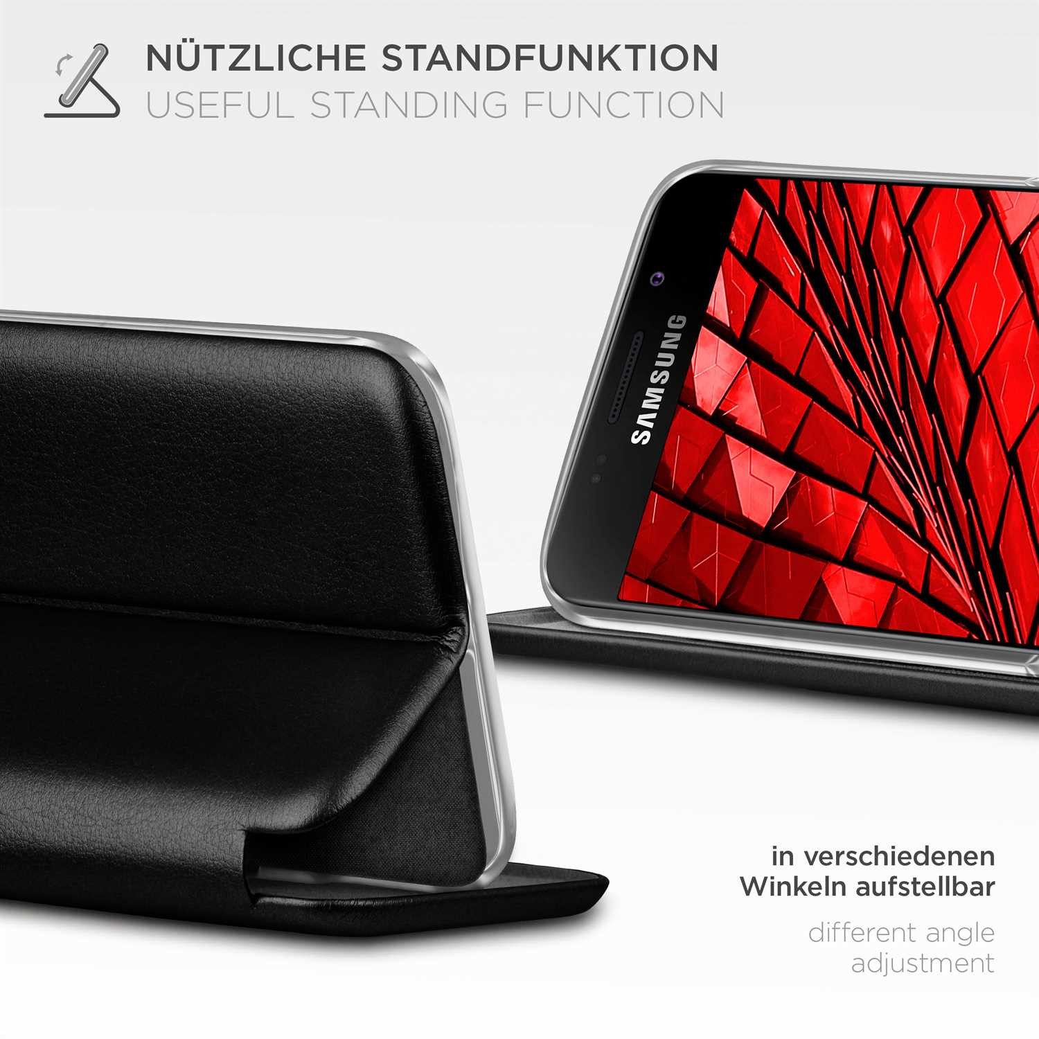 ONEFLOW Handyhülle für Samsung Galaxy A3 (2016) Premium Hülle Business Cover Schwarz 4,7 Zoll, 360 Grad Schutzhülle Flip Case Etui Klapphülle Dünn Leder Handy Tasche