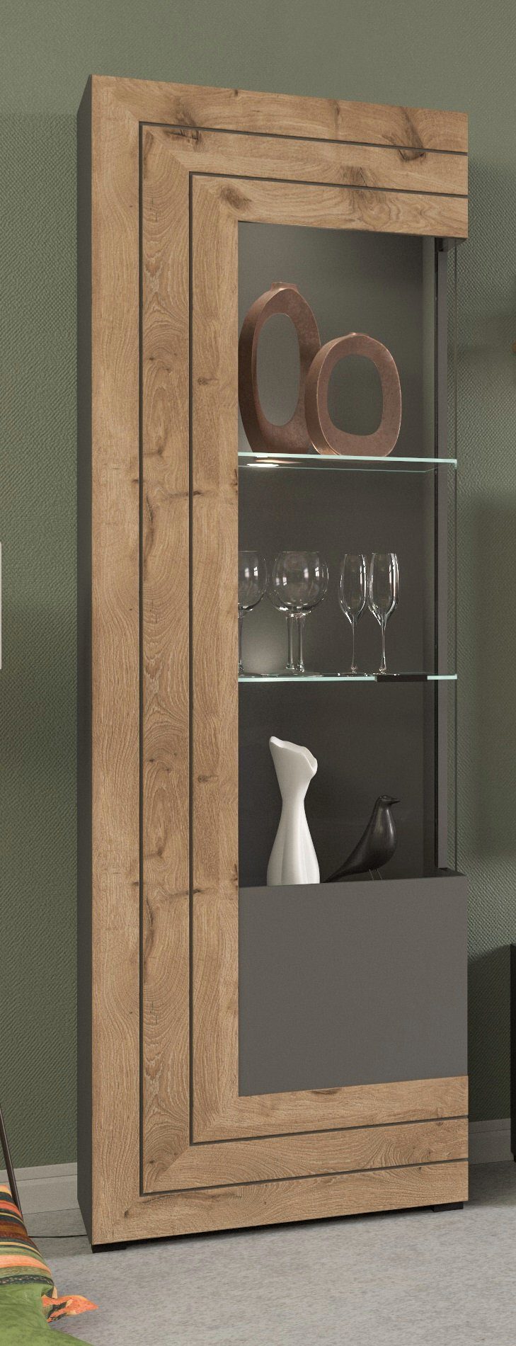 xonox.home Vitrine Vitrine Freno, grau matt / Nox Oak, inkl. LED Beleuchtung