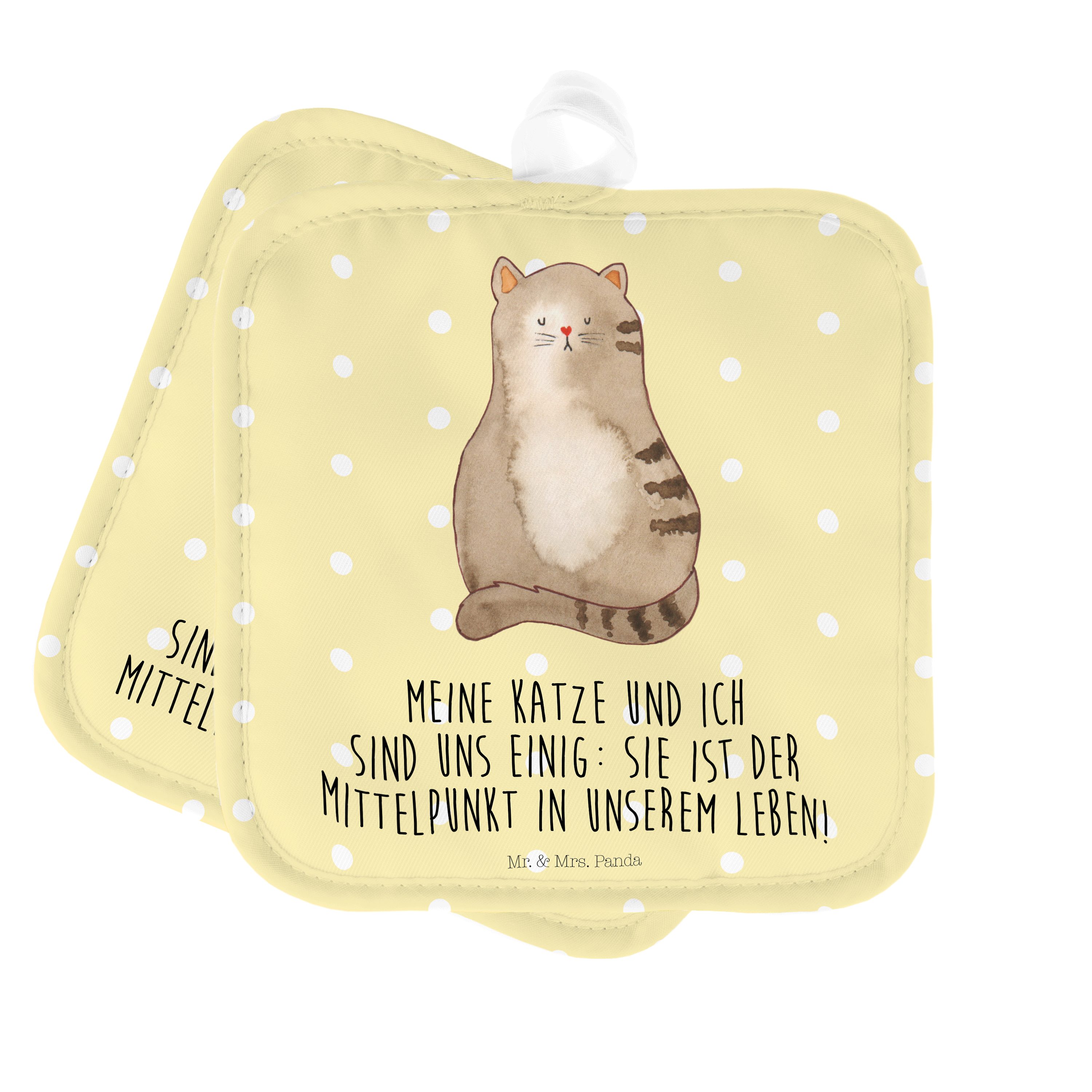 Mr. & sitzend - Gelb Pastell - (1-tlg) Geschenk, Mrs. Topflappen Katzenliebhaber, Panda Ofenhandsch, Katze