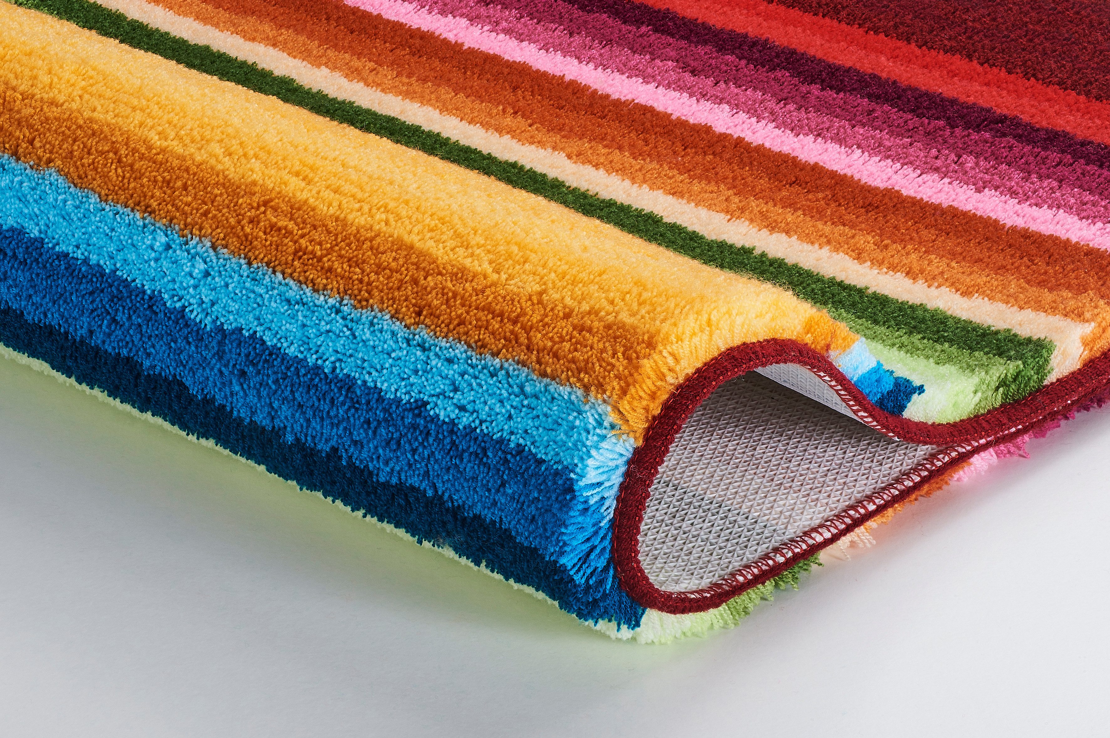 Kleine Wolke Badematte Funky, Badvorleger, Badezimmer Teppich, Höhe 15 mm, rutschhemmend beschichtet, fußbodenheizungsgeeignet, Kunstfaser, rund, Badteppich, modernes Streifen Design, waschbar