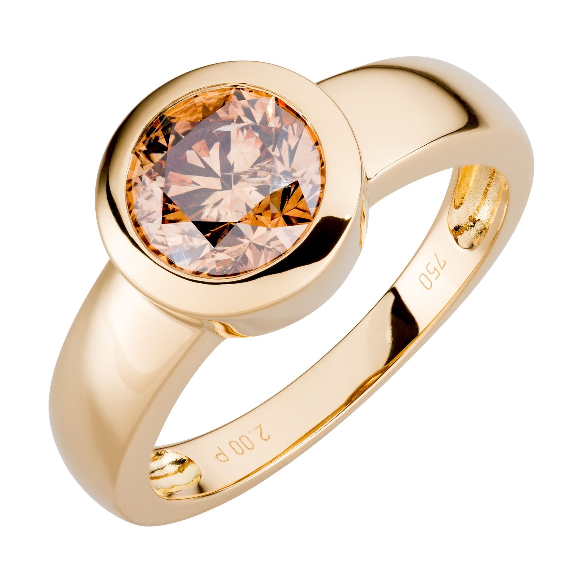 Fingerring Gold 750 mit natürlichem leicht braunen Brillant 2,0 ct.