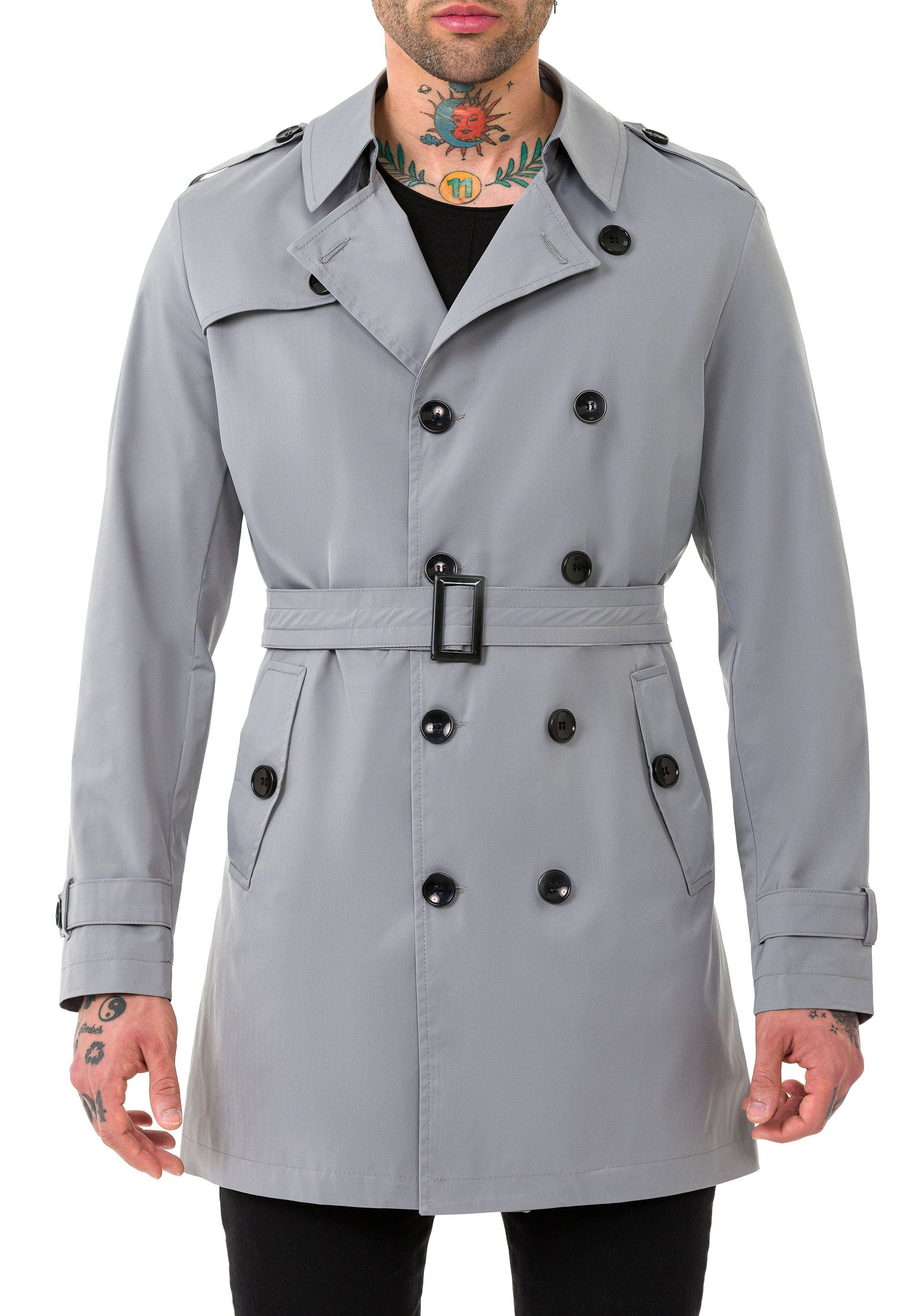 RedBridge Trenchcoat Mantel mit Gürtelschnalle Premium Qualität Grau