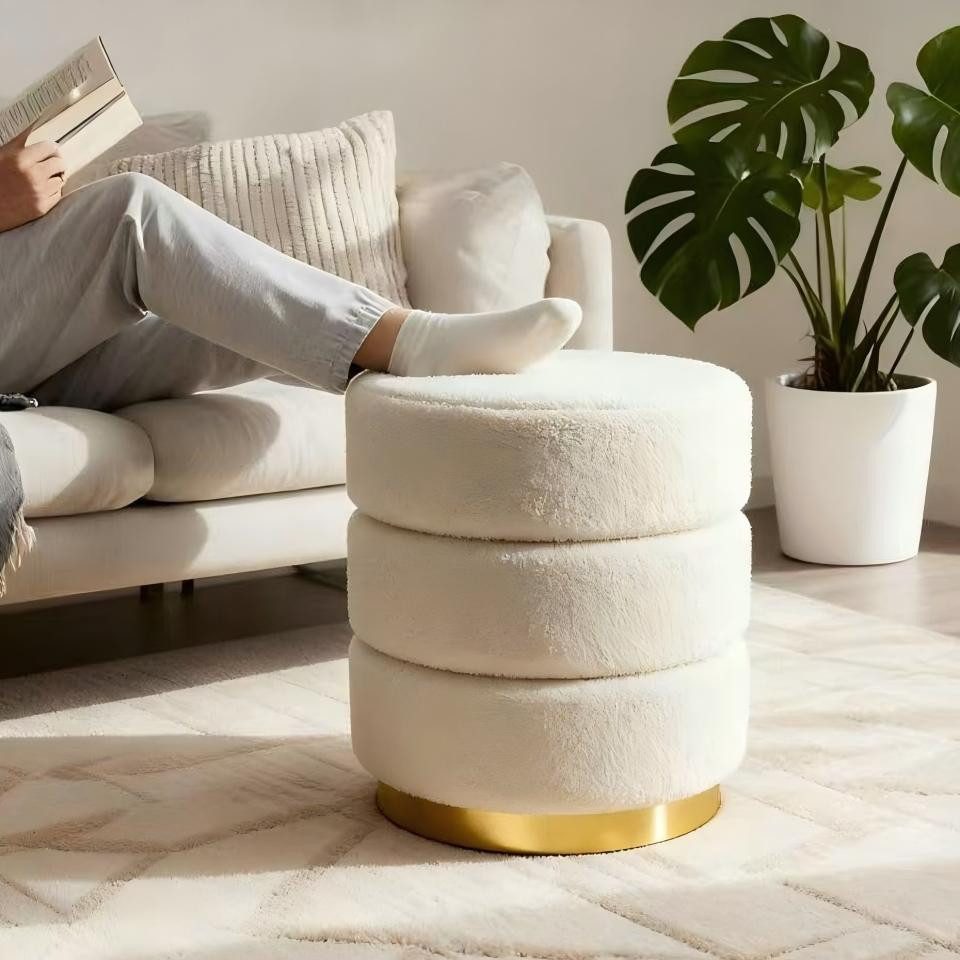 Zedelmaier Sitzhocker rund Hocker Zylindrischer Samthocker Fußbank, Fußbank Hocker ohne Stauraum