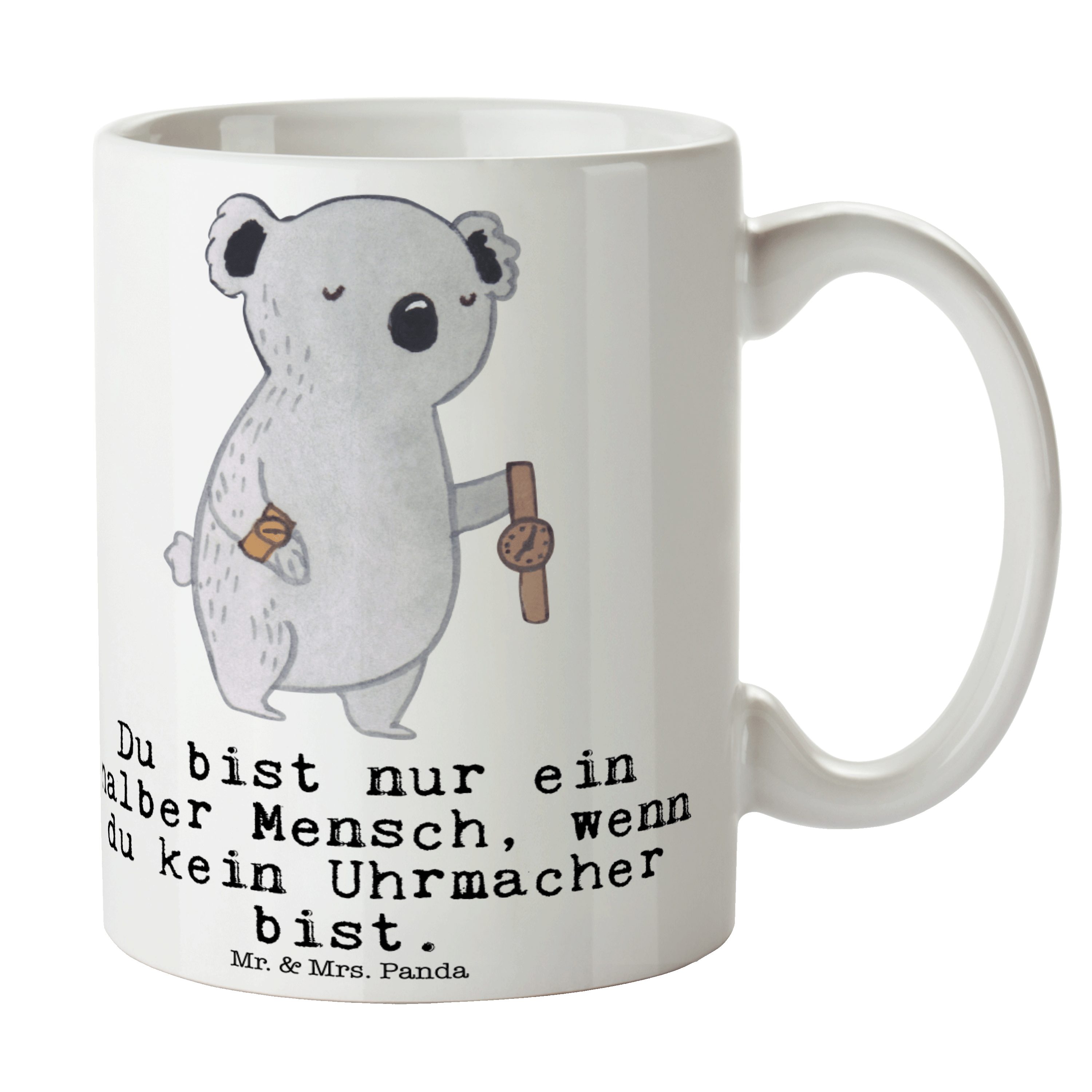 Weiß mit Tasse - Geschenk, Keramik & - Panda Mrs. Sprüche, Tasse Mr. Mitarbeit, Beruf, Uhrmacher Herz