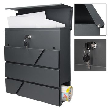 ML-DESIGN Briefkasten Wandbriefkasten Postkasten Mailbox, Modern 37x11x37cm Edelstahl Anthrazit mit 2 Schlüssel Montagematerial