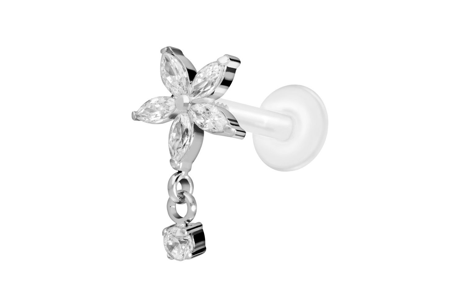 PIERCINGLINE Piercing-Set PTFE Labret mit Innengewinde + Titan-Aufsatz KRISTALLBLUME + KRISTALL (Labrets, 1-tlg)