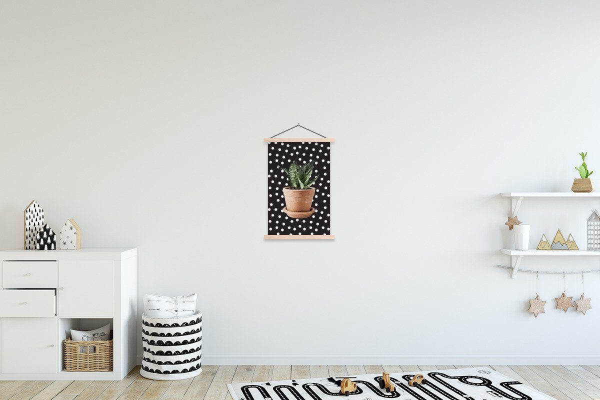 MuchoWow Poster Pflanze - Pflanzgefäß - Dots, (1 St), Posterleiste, Textilposter für Wohnzimmer, Bilderleiste, Magnetisch
