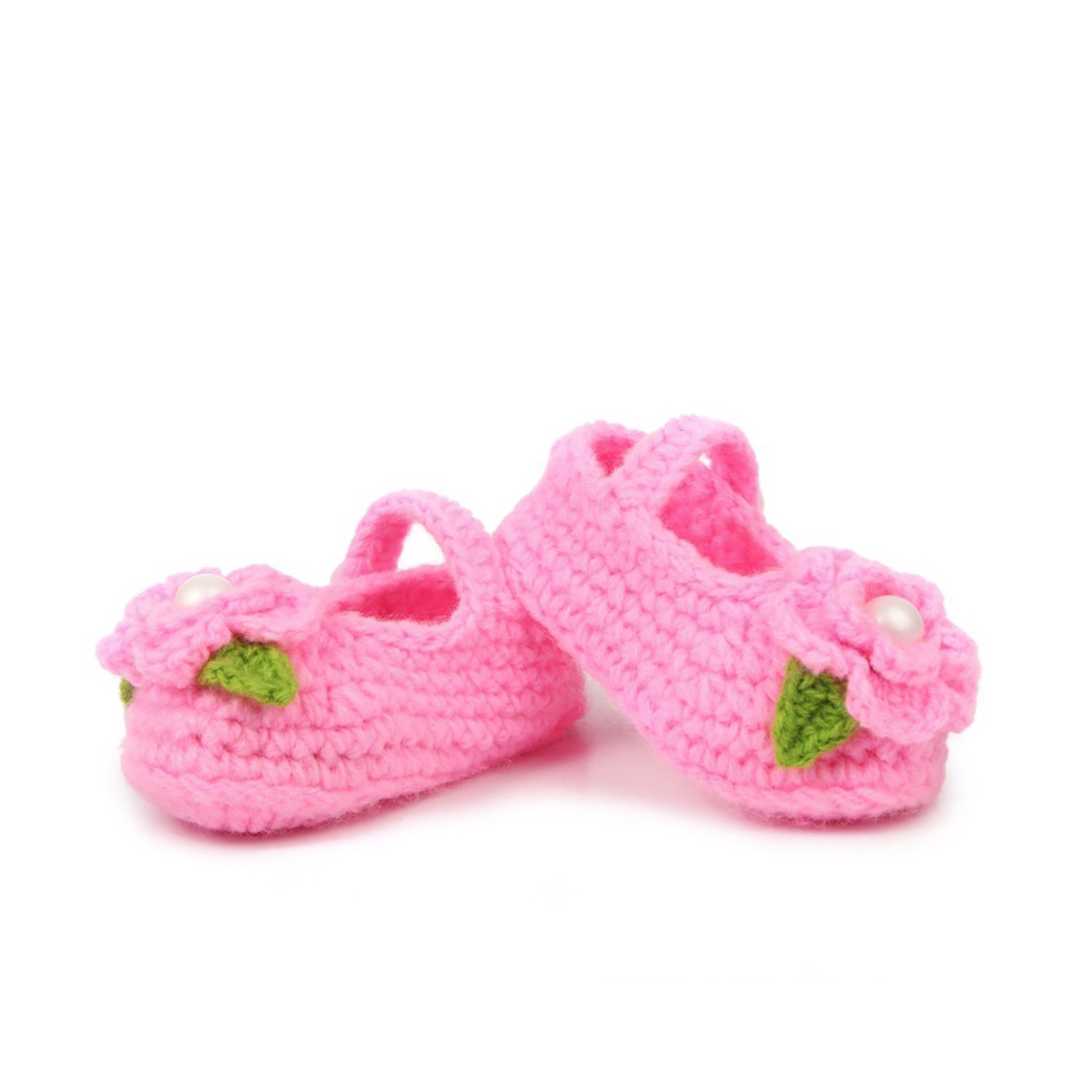 Daisred Weiche Babyschuhe Gestrickt Strickschuhe Krabbelschuh Dunkelrosa