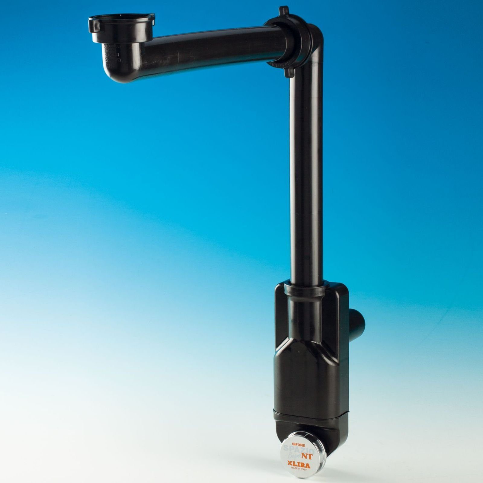 SO-TECH® Siphon Raumsparsiphon 32 - 40 mm Ablaufgarnitur f. Küche und Bad, Raumspar-Siphon schwarz mit Reinigungsöffnung