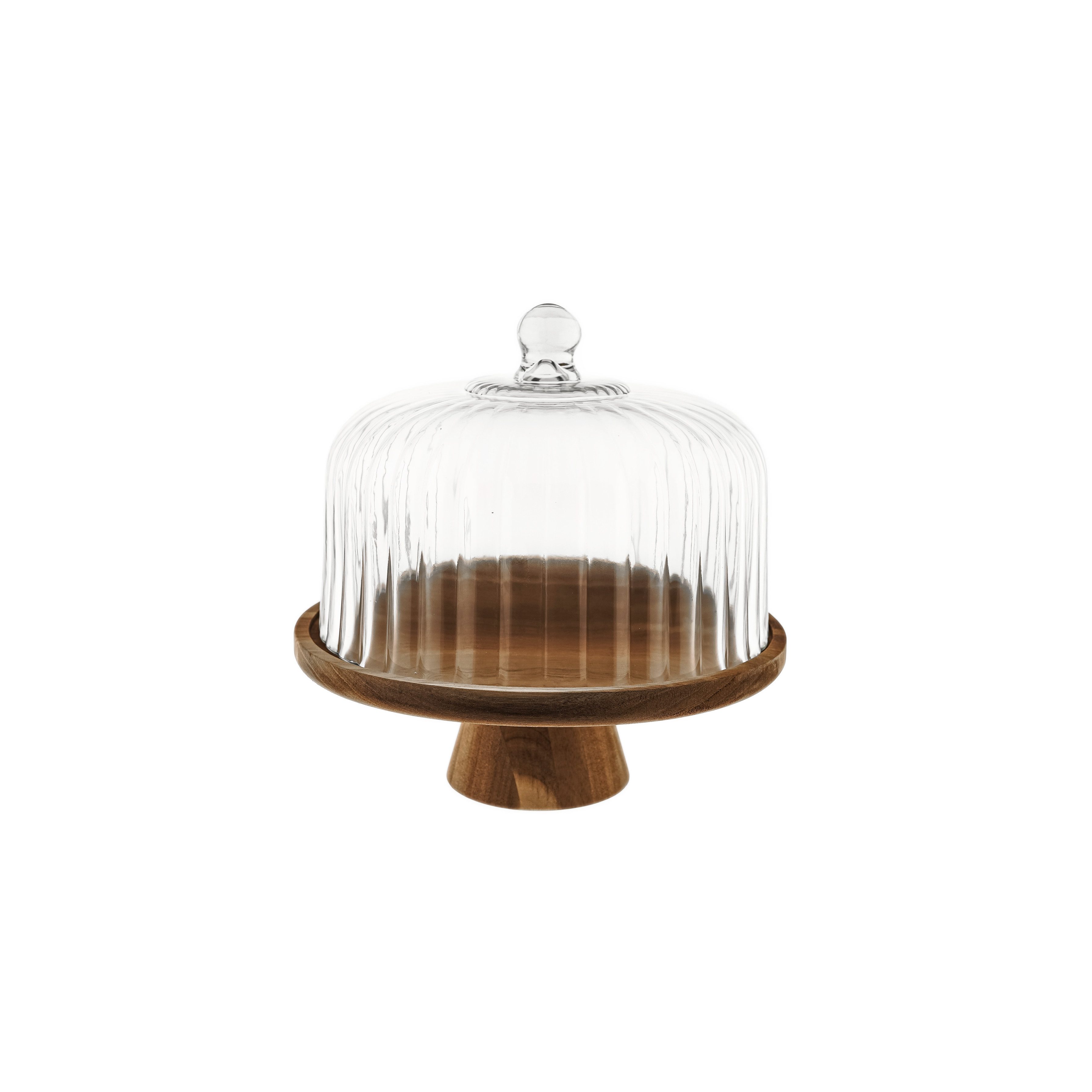 Almina Servierplatte Luana La Torta Grande Servierplatte mit Glasglocke & Holzfuß - ø30 cm, Glas, Holz, (Packung, 2-tlg., 1x Servierplatte1x Glasglocke)